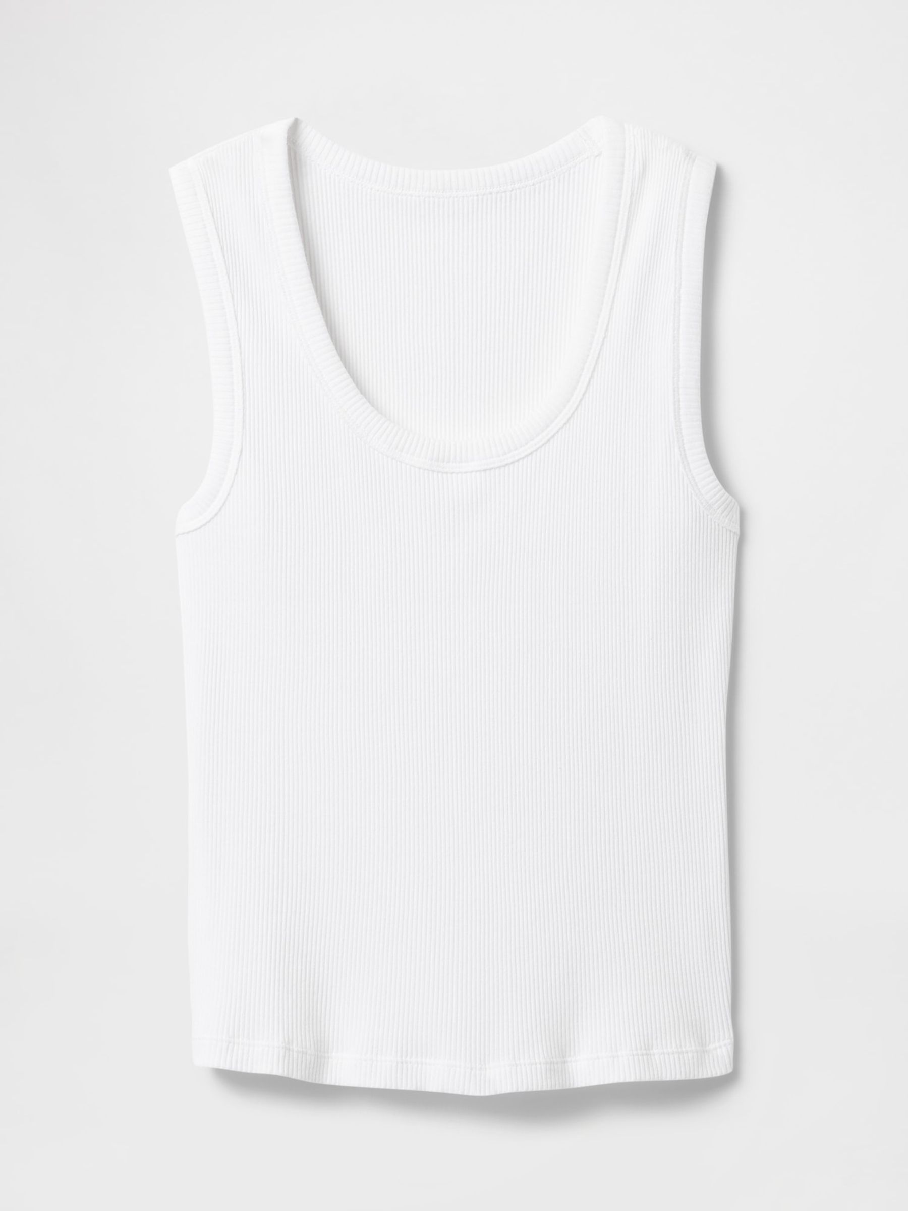 White Ribbed Knit Cotton Stretch Scoop Vest - Image 4 of 4