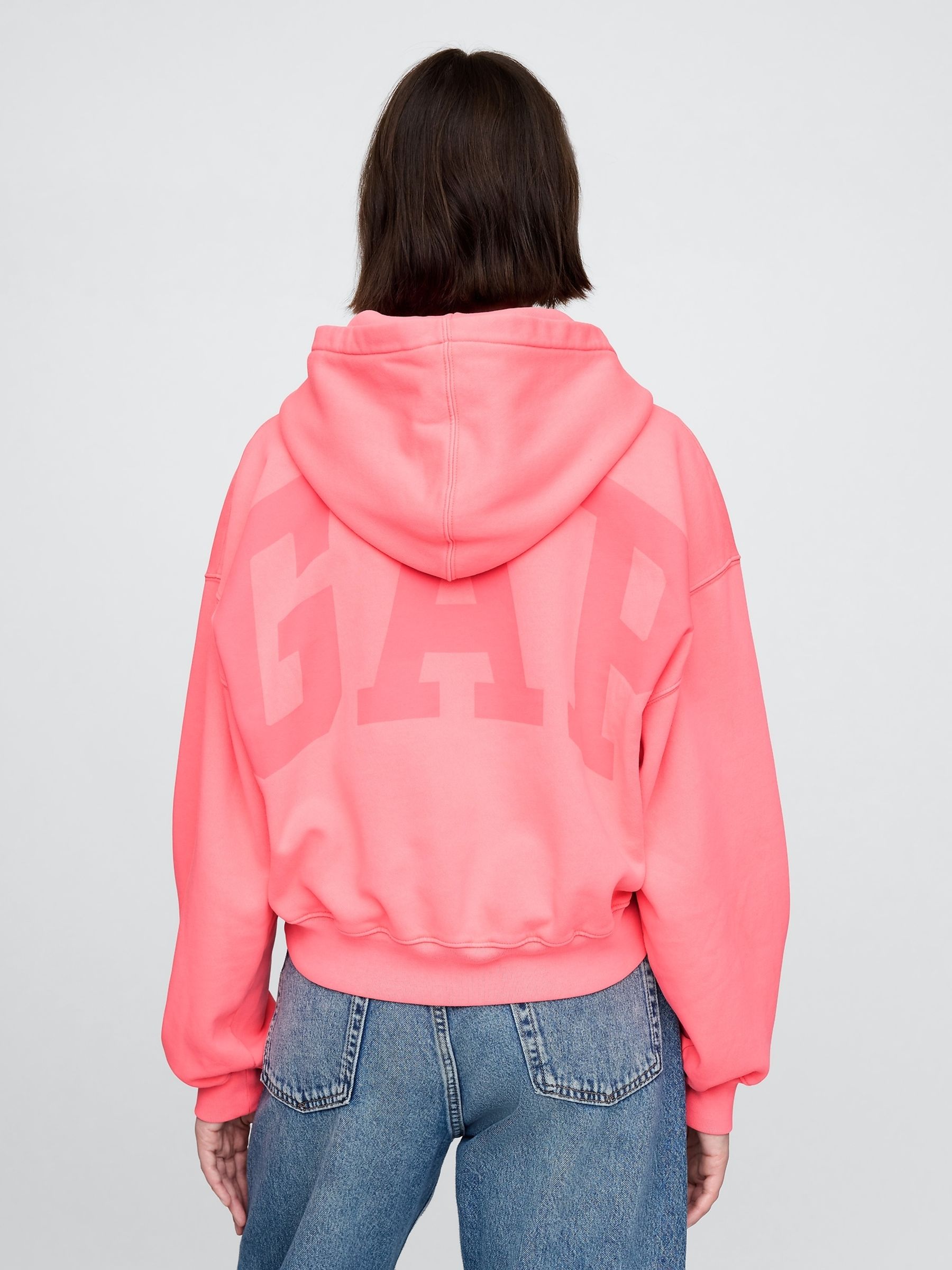 Fluro Pink Vintage Soft Logo Cropped Hoodie - Image 2 of 4