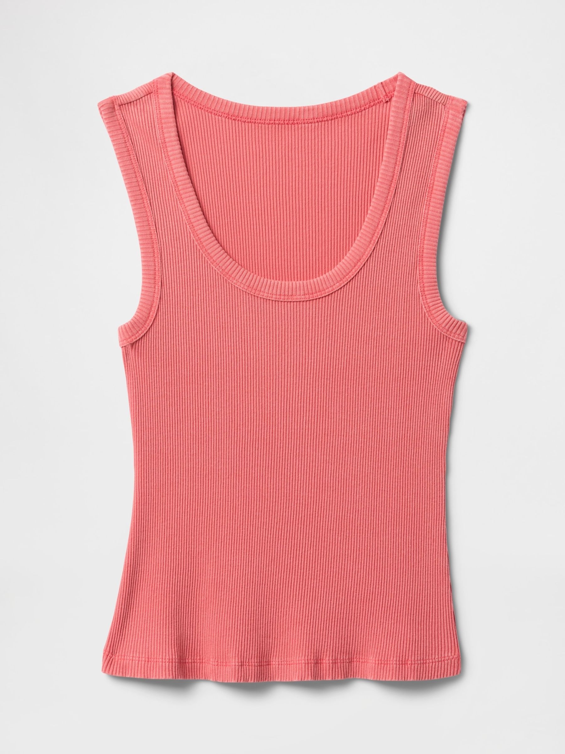 Coral Pink Ribbed Knit Cotton Stretch Scoop Vest - Image 4 of 5