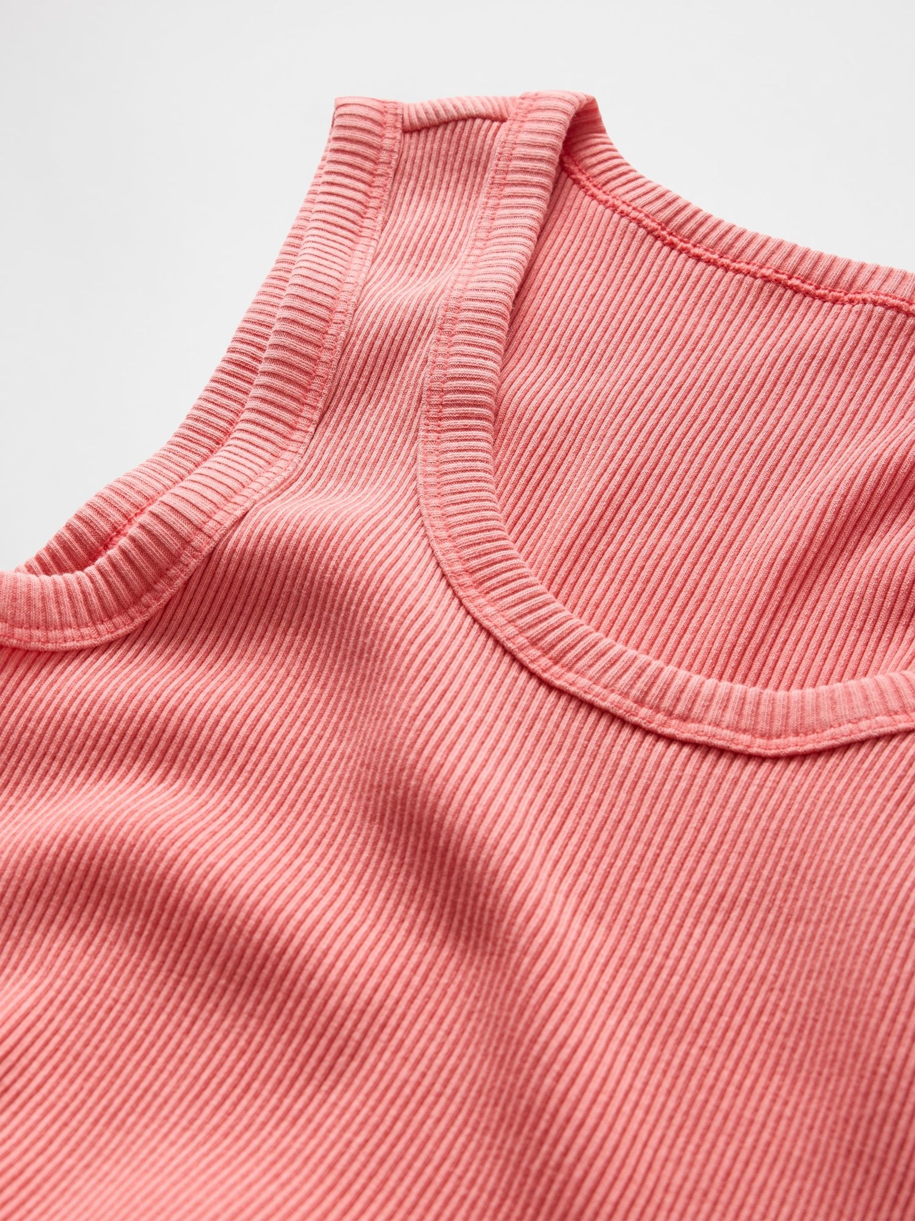 Coral Pink Ribbed Knit Cotton Stretch Scoop Vest - Image 5 of 5