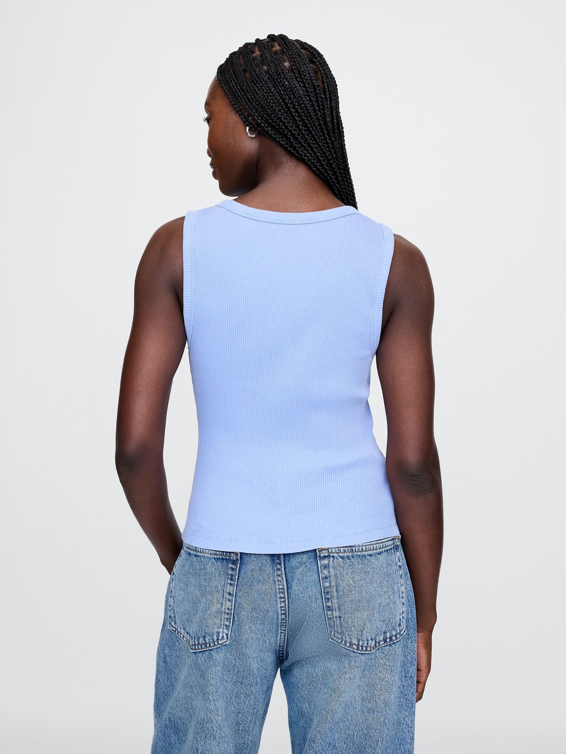 Light Blue Ribbed Knit Cotton Stretch Scoop Vest - Image 2 of 5