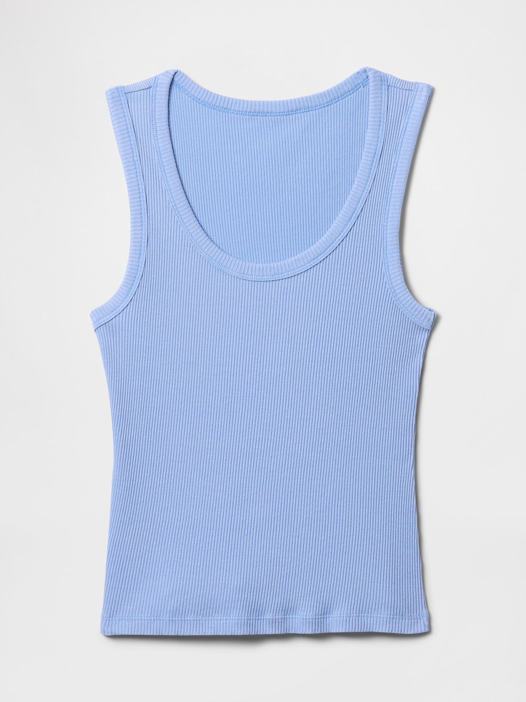 Light Blue Ribbed Knit Cotton Stretch Scoop Vest - Image 4 of 5