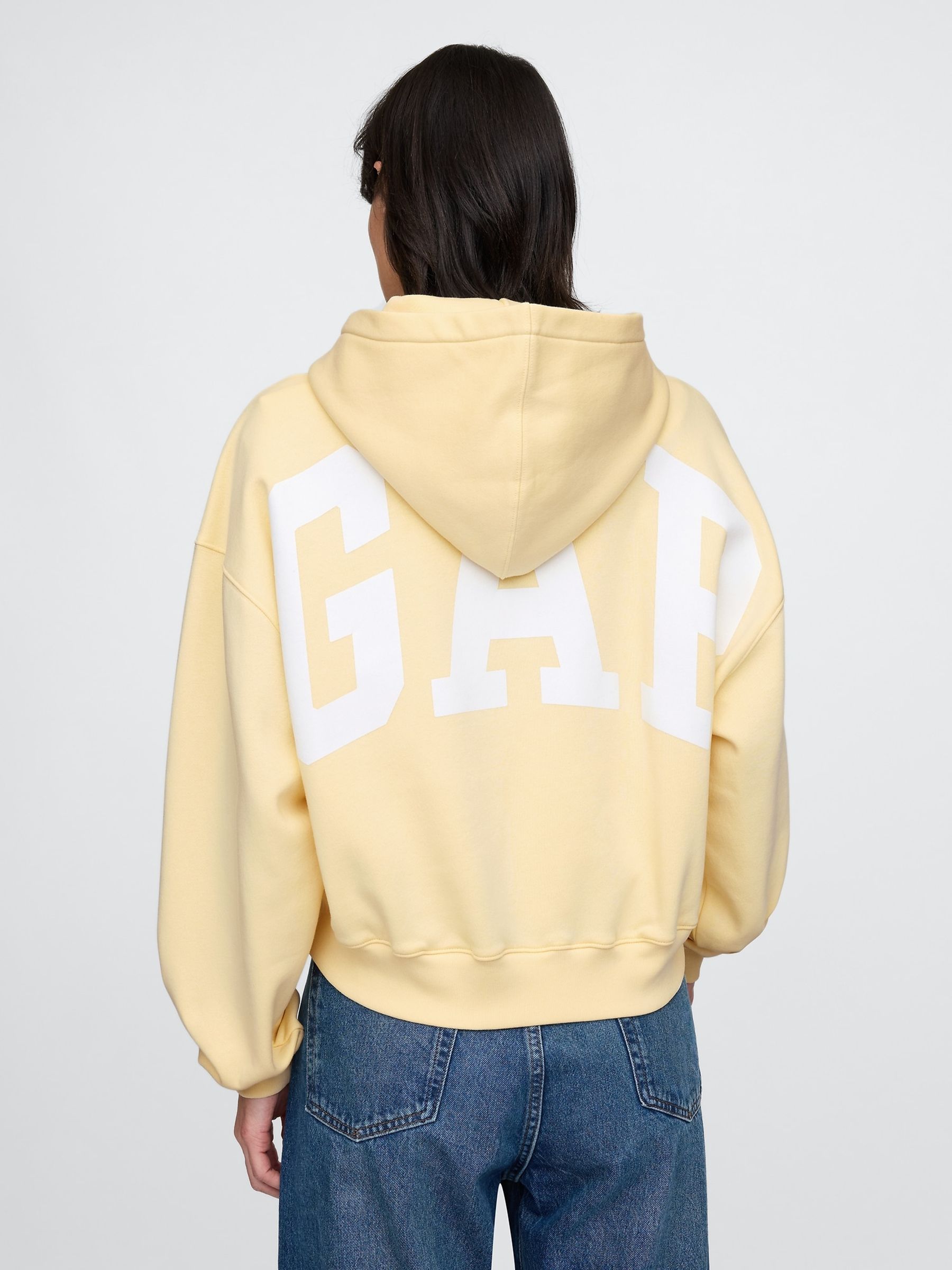 Butter Yellow Vintage Soft Logo Cropped Hoodie - Image 2 of 4