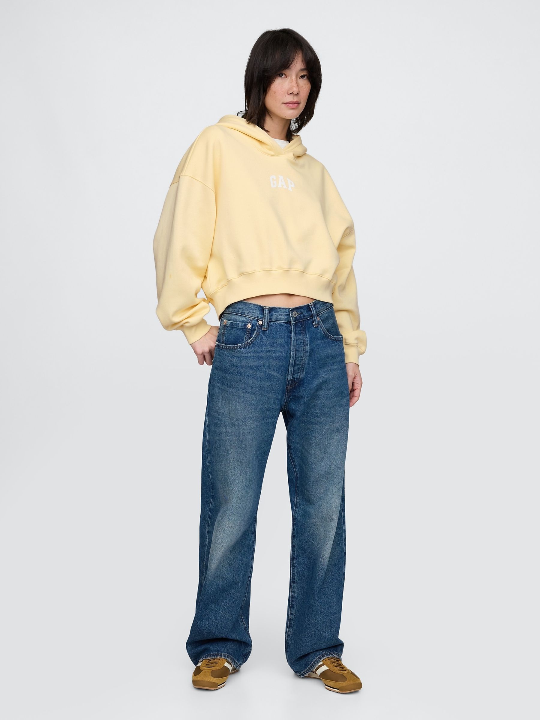 Butter Yellow Vintage Soft Logo Cropped Hoodie - Image 3 of 4