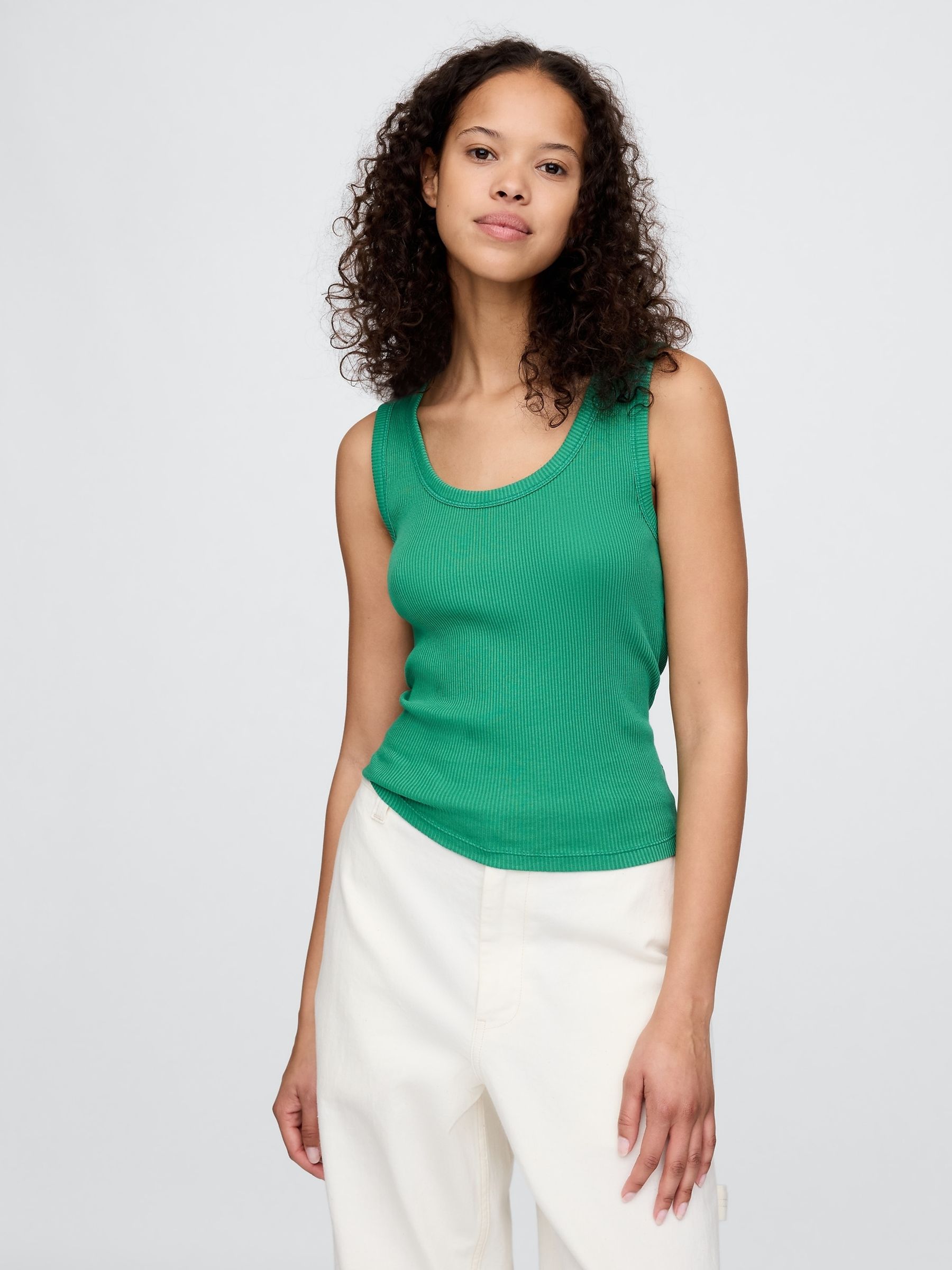 Green Ribbed Knit Scoop Vest - Image 1 of 3