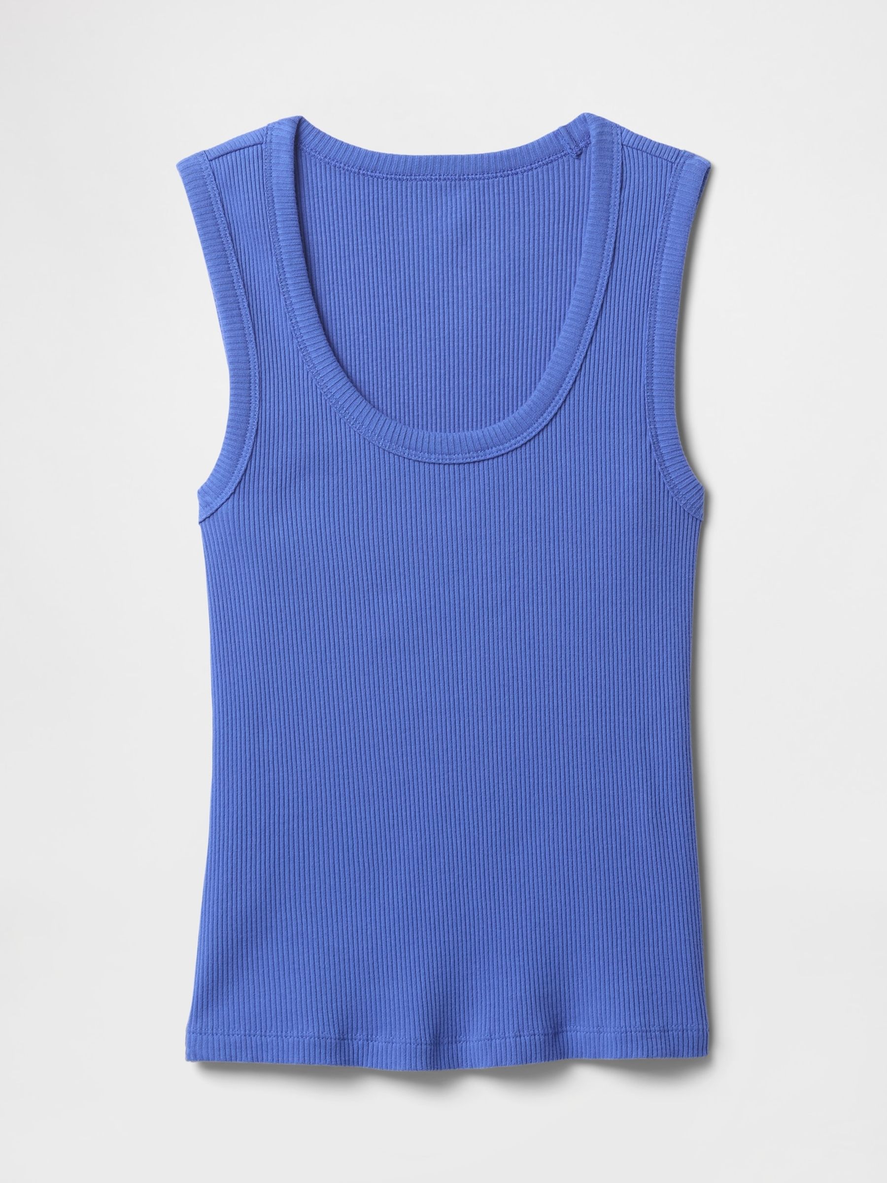 Blue Ribbed Knit Cotton Stretch Scoop Vest - Image 4 of 4