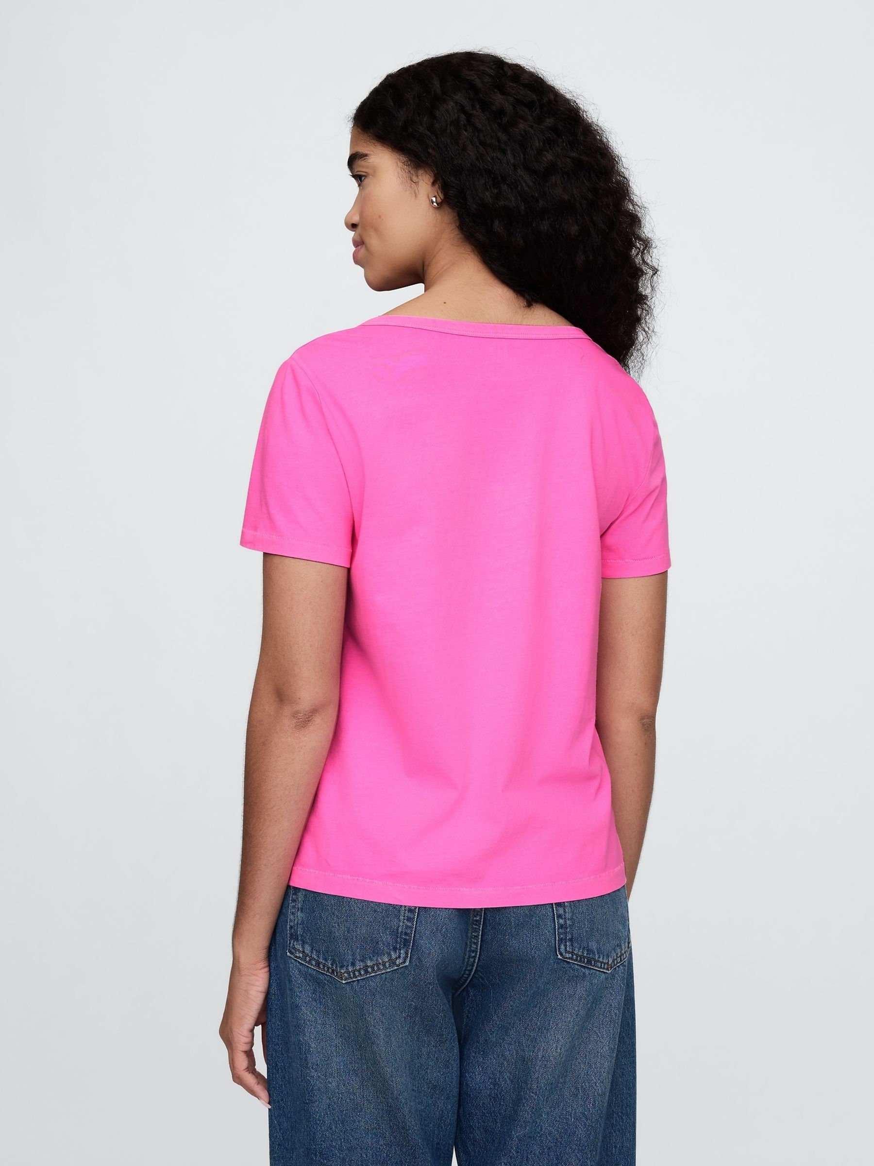 Pink V-Neck Vintage 100% Organic Cotton Short Sleeve T-Shirt - Image 2 of 5