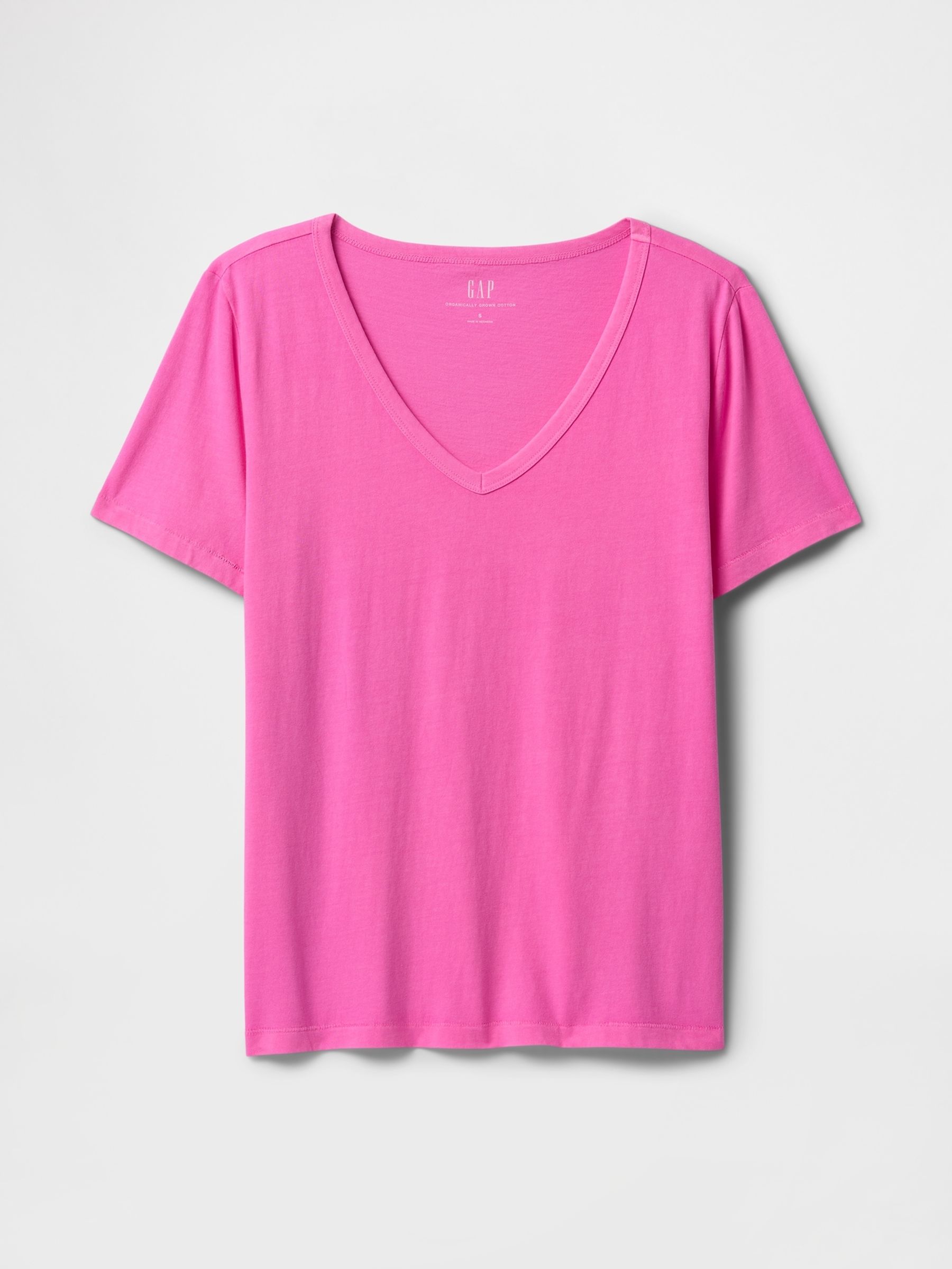 Pink V-Neck Vintage 100% Organic Cotton Short Sleeve T-Shirt - Image 4 of 5