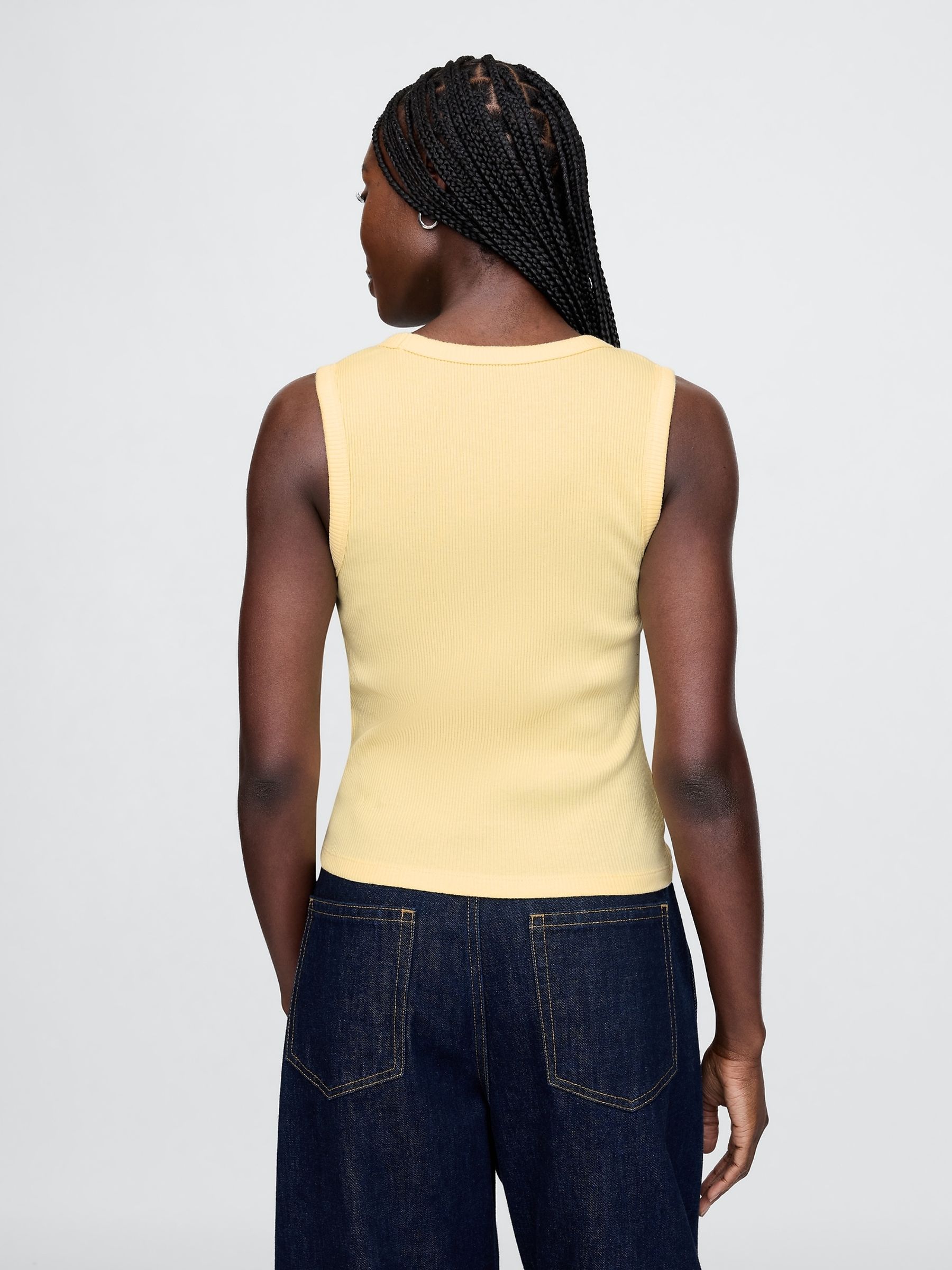 Butter Yellow Ribbed Knit Cotton Stretch Scoop Vest - Image 2 of 5