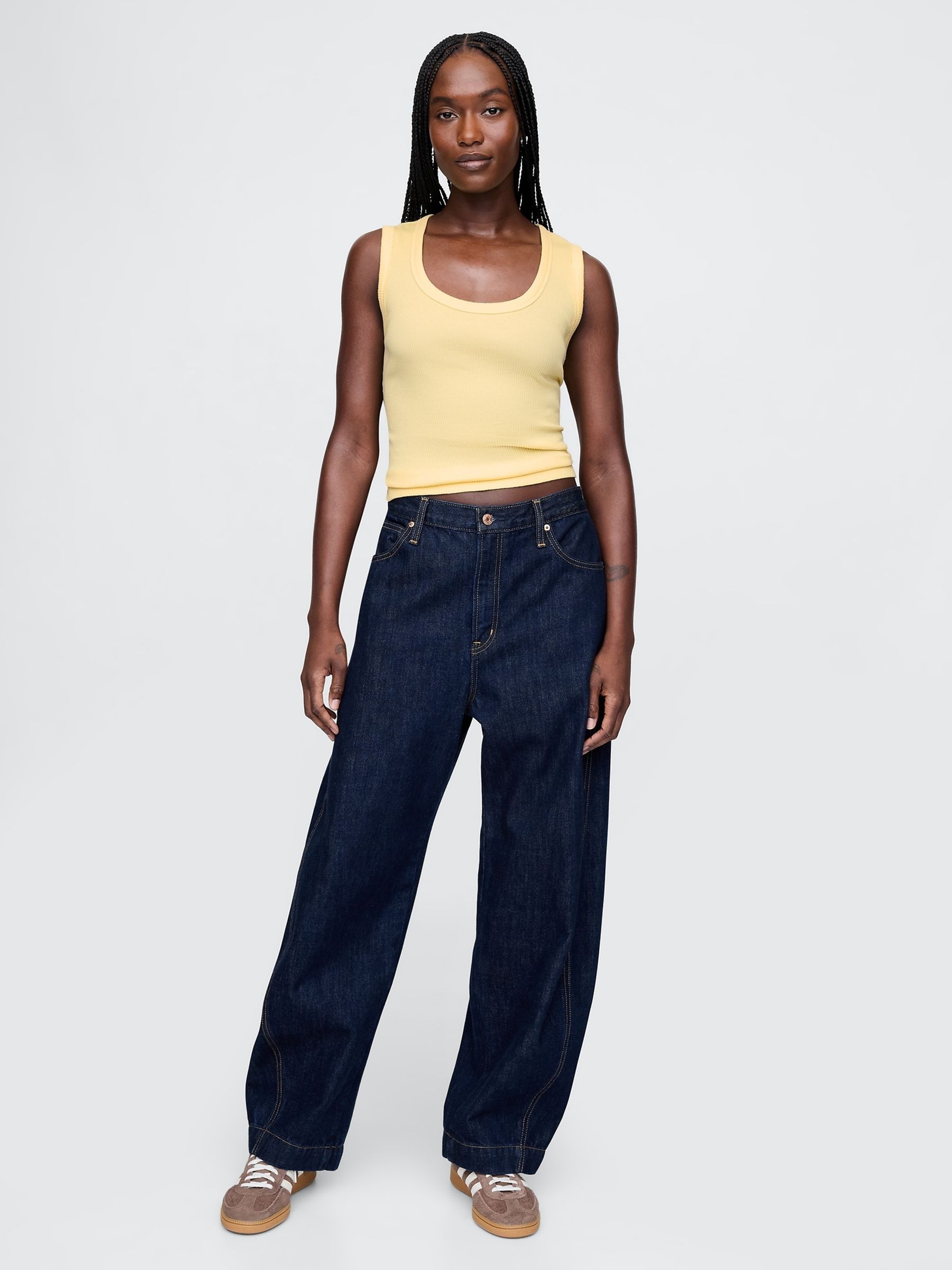 Butter Yellow Ribbed Knit Cotton Stretch Scoop Vest - Image 3 of 5