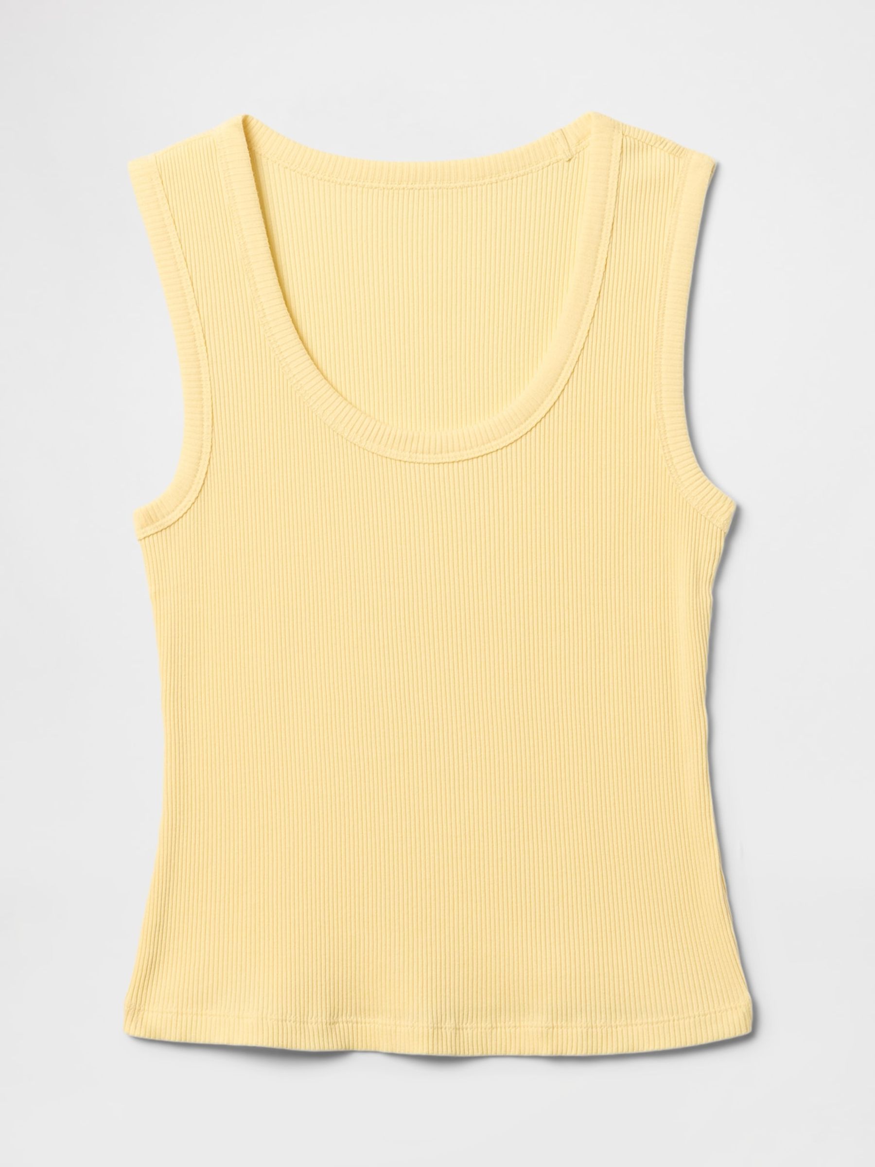 Butter Yellow Ribbed Knit Cotton Stretch Scoop Vest - Image 4 of 5