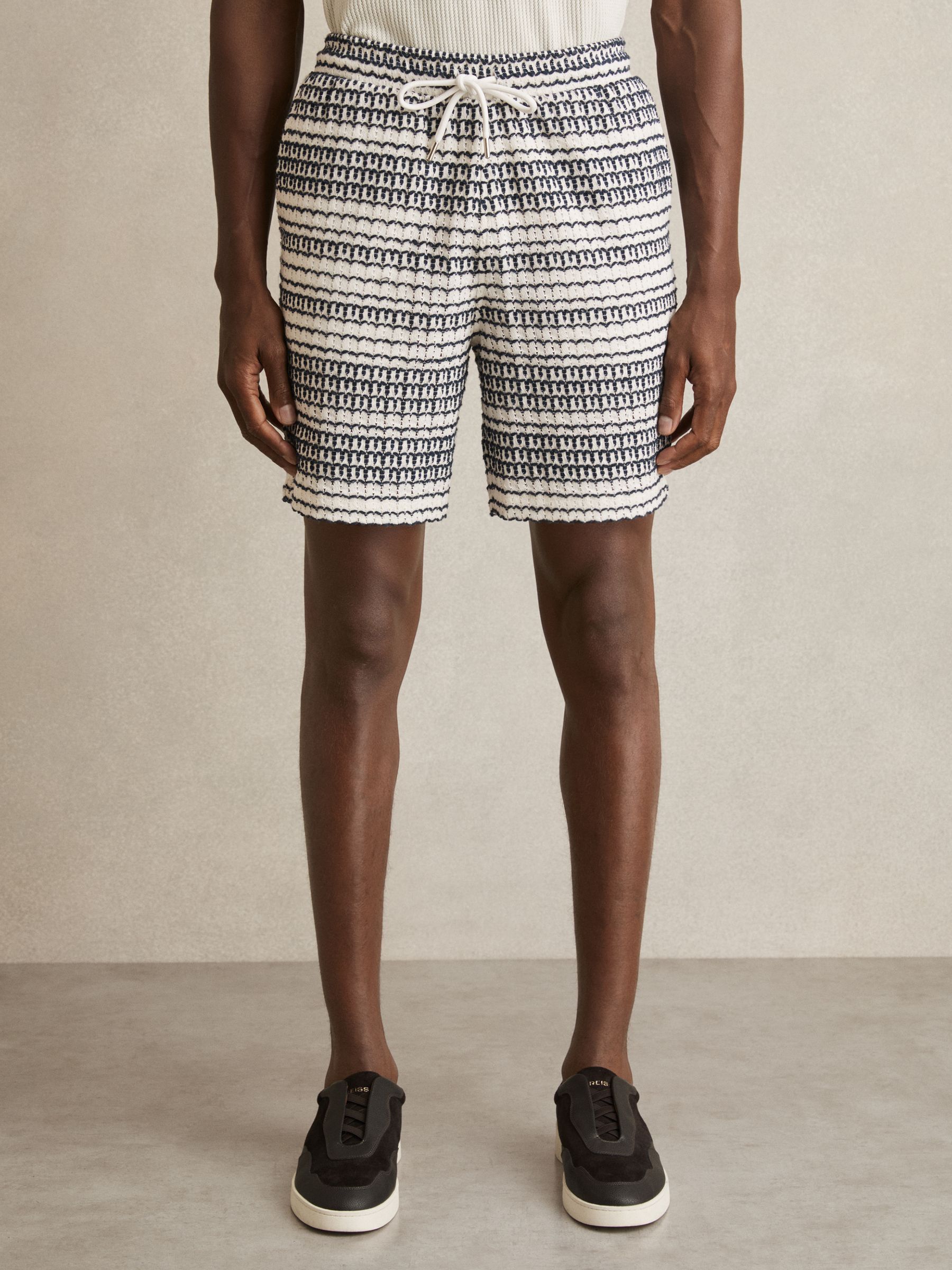 Crochet Drawstring Shorts in White/Black - image 3