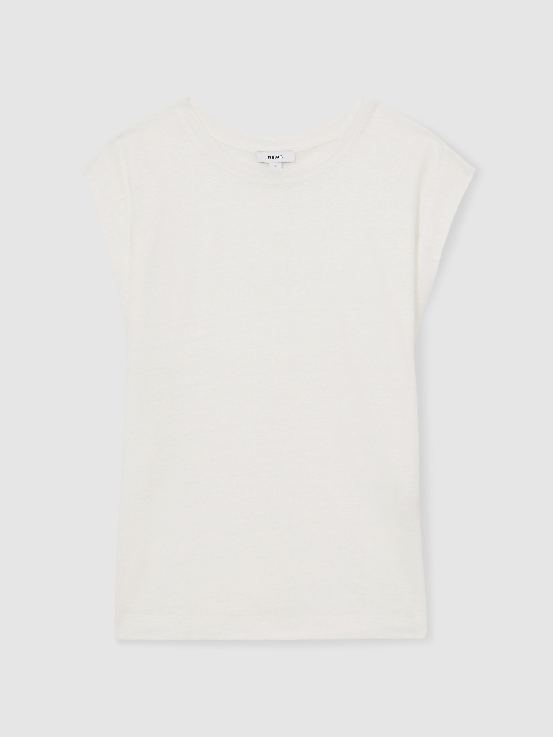 Linen Cap-Sleeve T-Shirt in White - Image 2 of 6