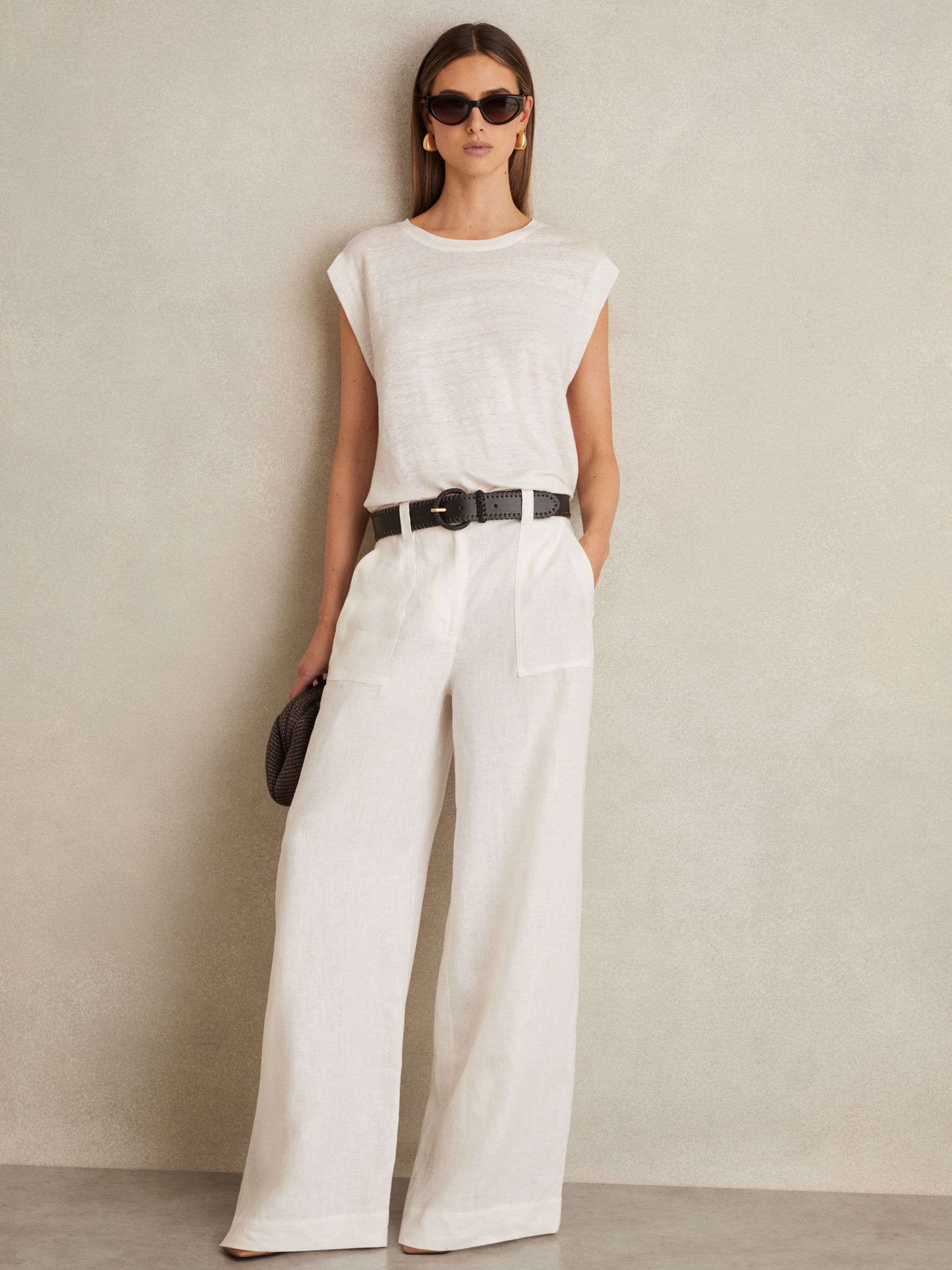 Linen Cap-Sleeve T-Shirt in White - Image 3 of 6