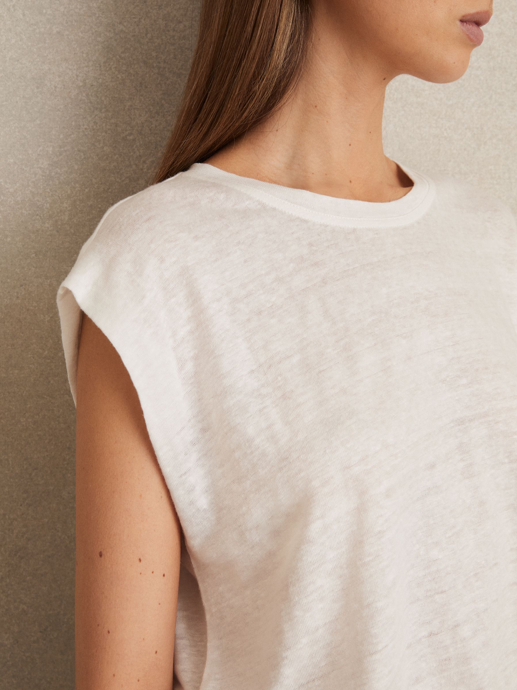 Linen Cap-Sleeve T-Shirt in White - image 4