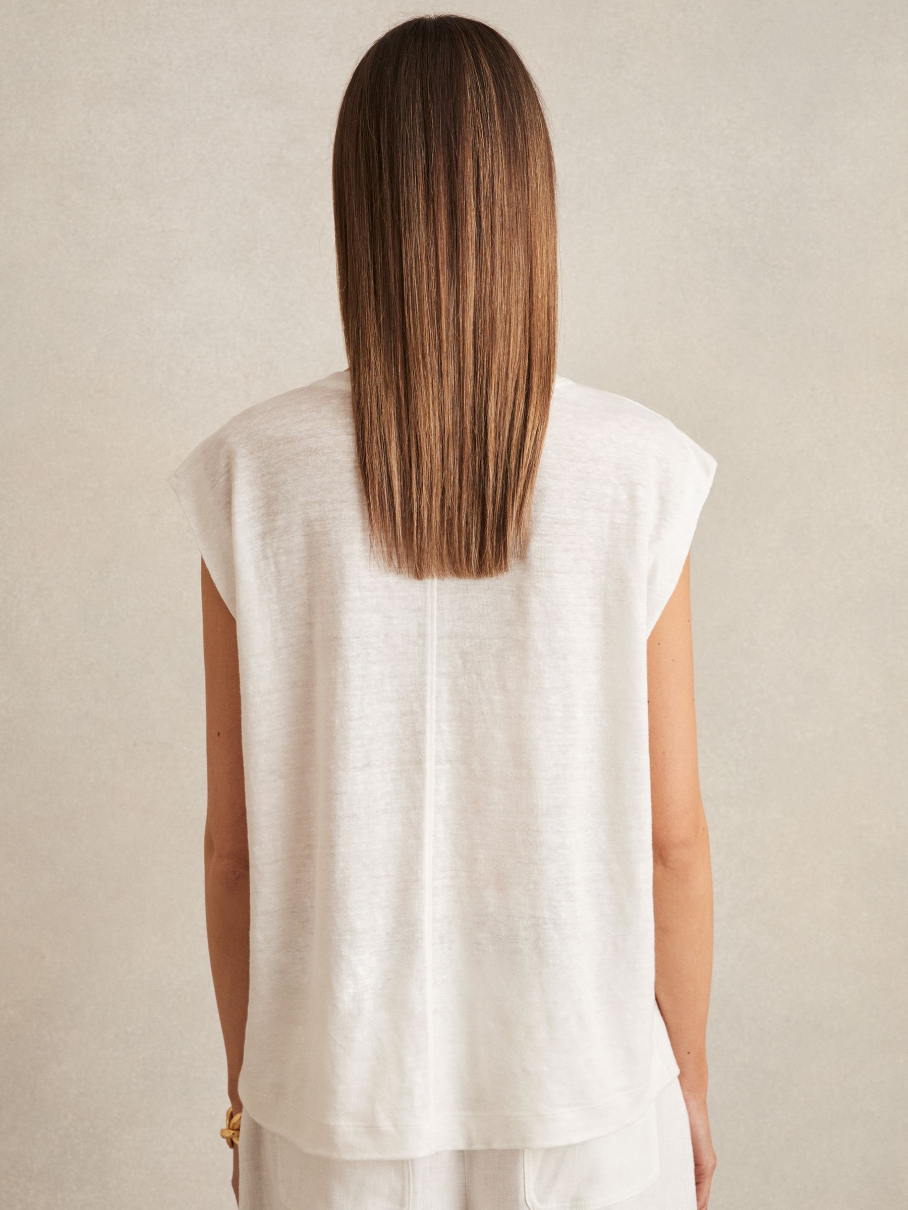 Linen Cap-Sleeve T-Shirt in White - Image 5 of 6