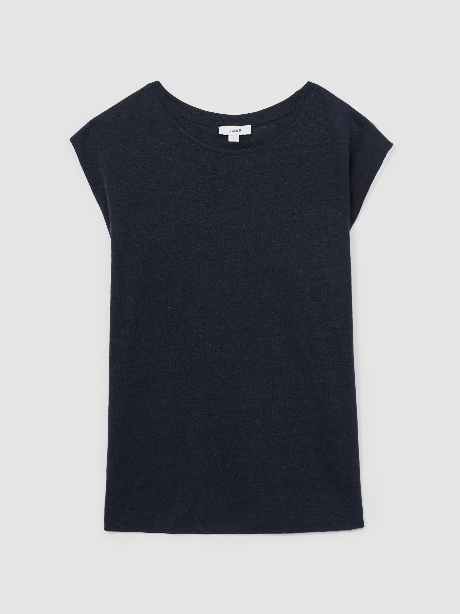 Linen Cap-Sleeve T-Shirt in Navy - Image 2 of 6