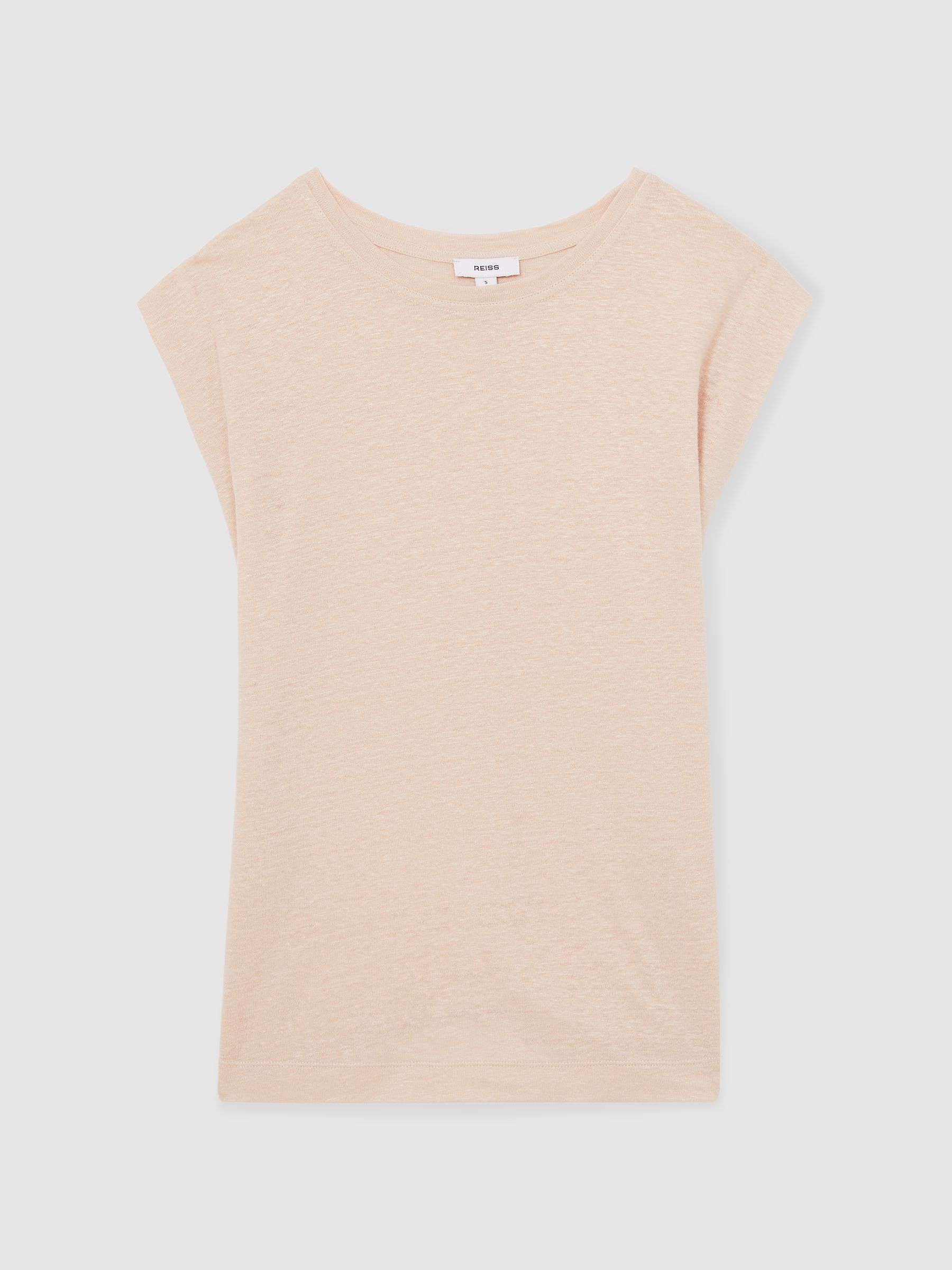 Linen Cap-Sleeve T-Shirt in Peach - Image 2 of 6