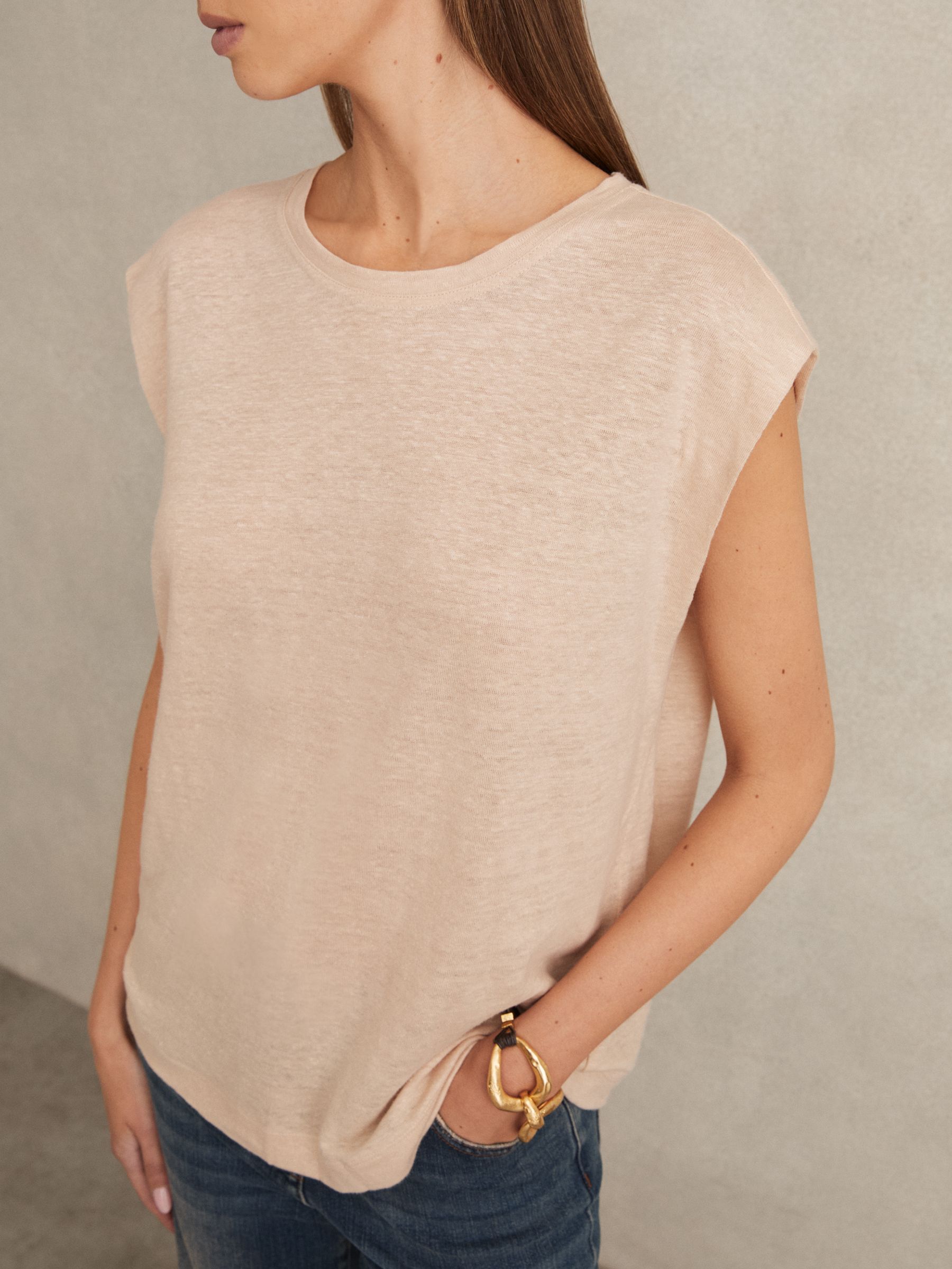Linen Cap-Sleeve T-Shirt in Peach - image 4