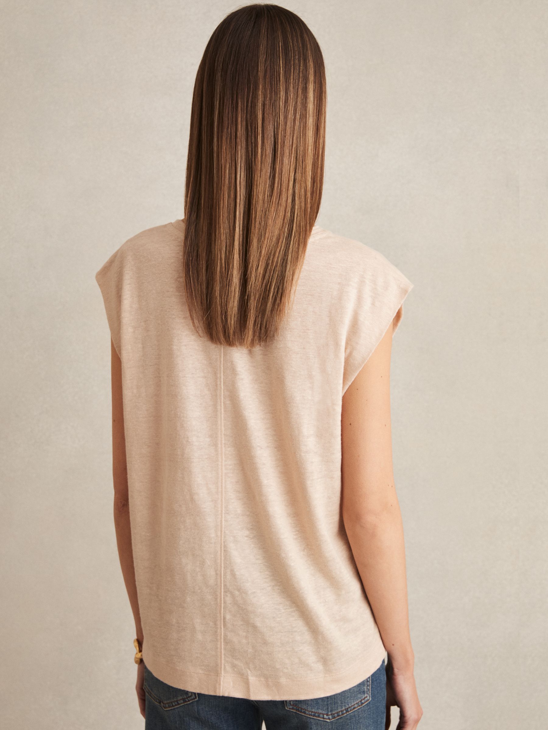 Linen Cap-Sleeve T-Shirt in Peach - image 5