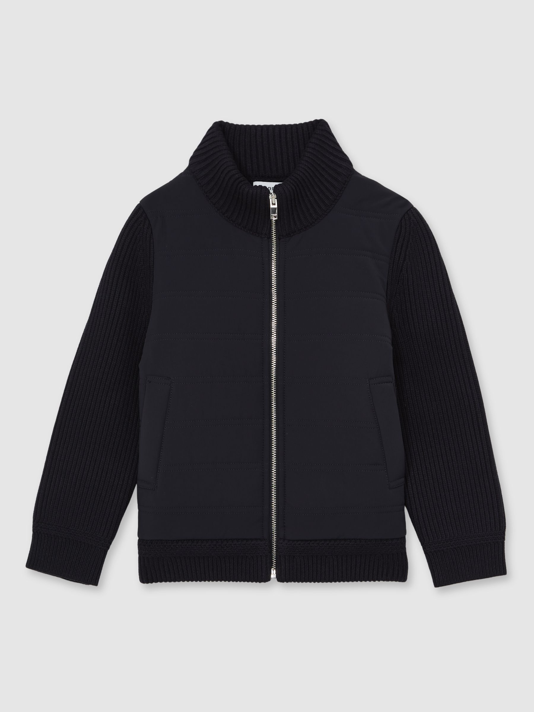 3-9 yrs Hybrid Quilt and Knit Zip Through Jacket in Navy - Image 2 of 4