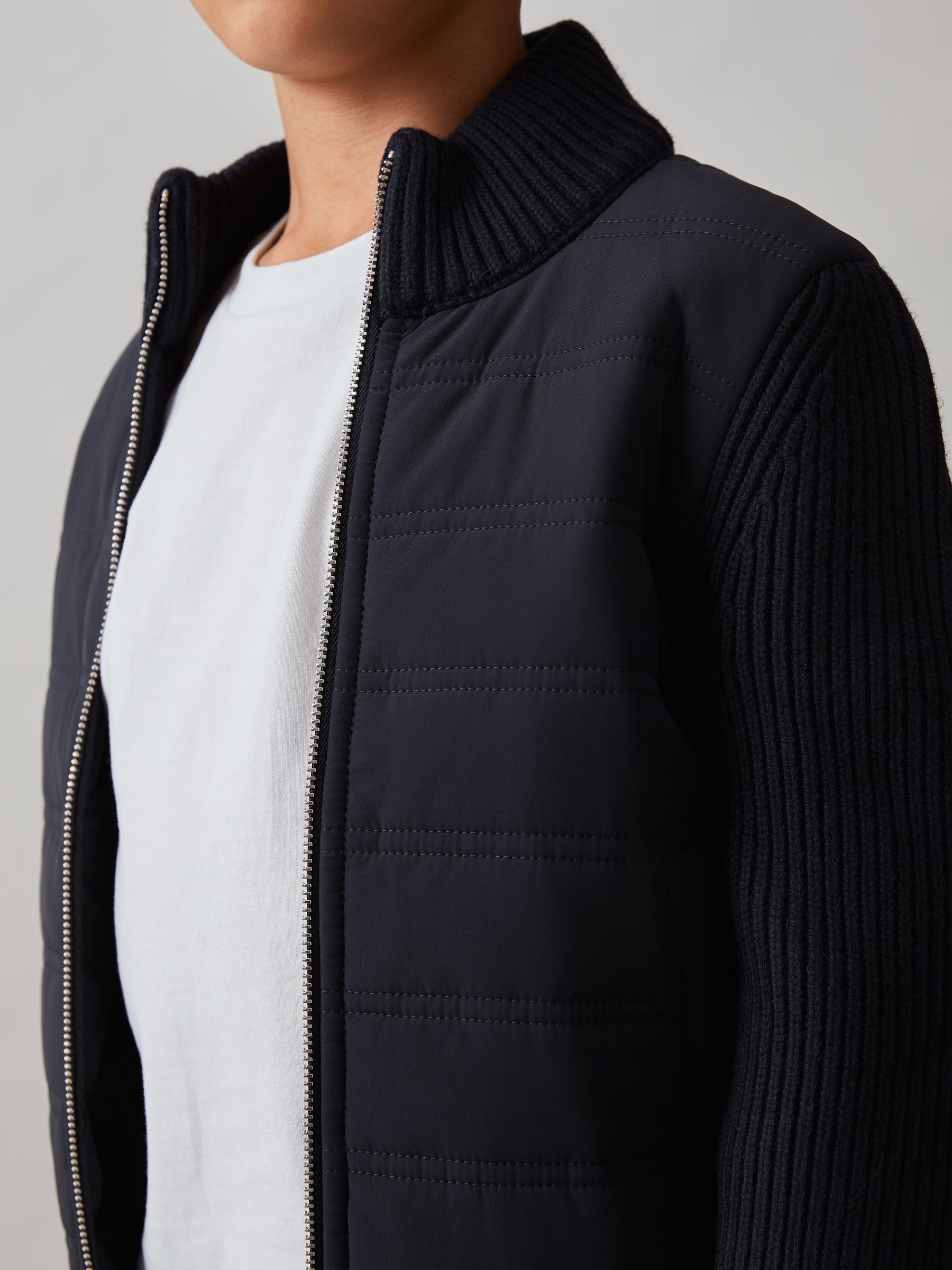 3-9 yrs Hybrid Quilt and Knit Zip Through Jacket in Navy - Image 3 of 4