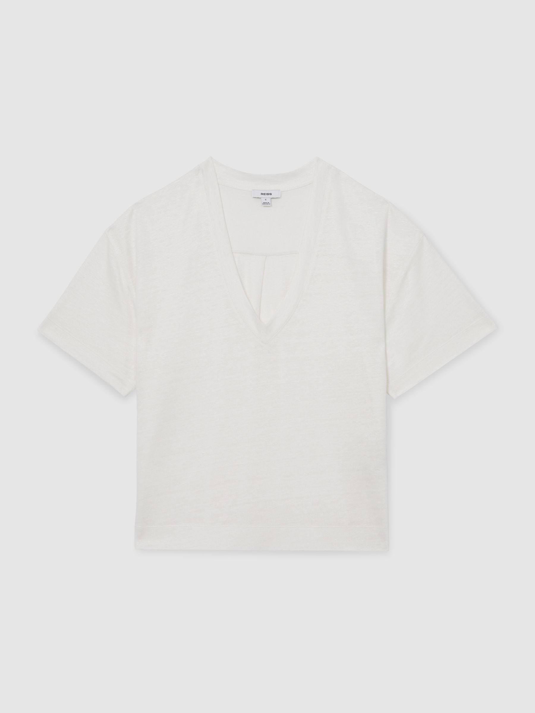 Linen V-Neck T-Shirt in White - Image 2 of 5