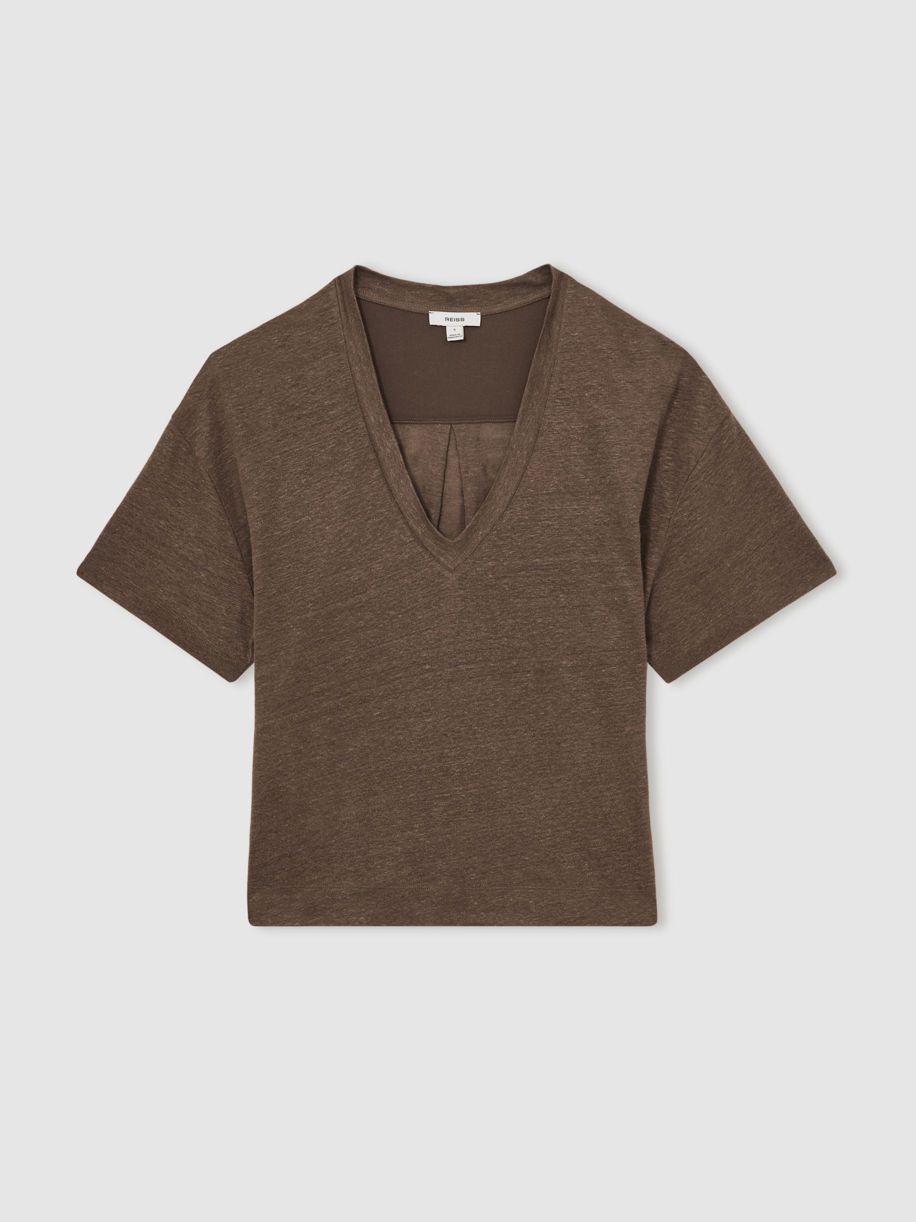 Linen V-Neck T-Shirt in Brown - Image 2 of 5
