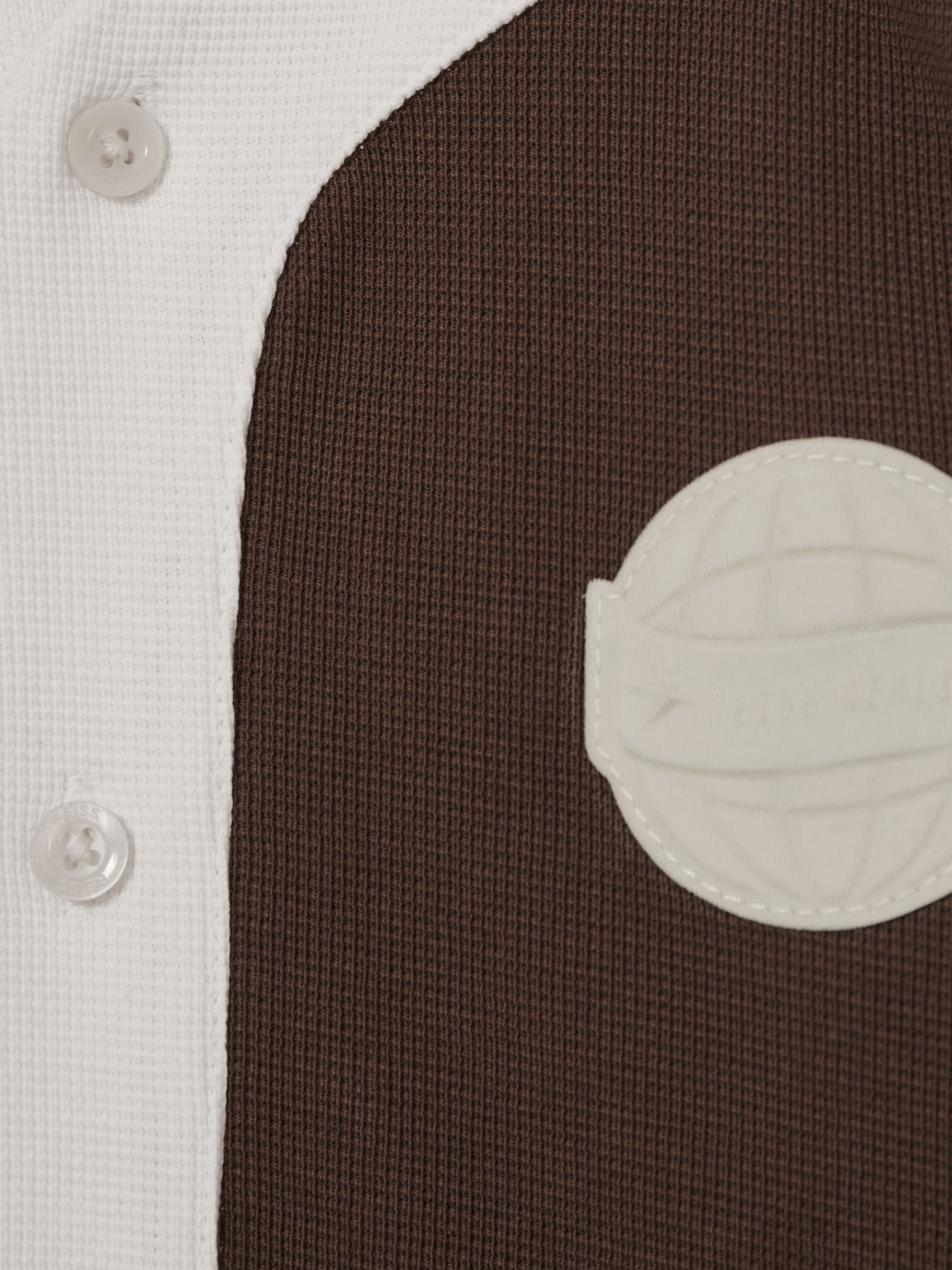 9-13 yrs Cotton Waffle-Knit Badge Shirt in Chocolate Brown / Off White - Image 4 of 4