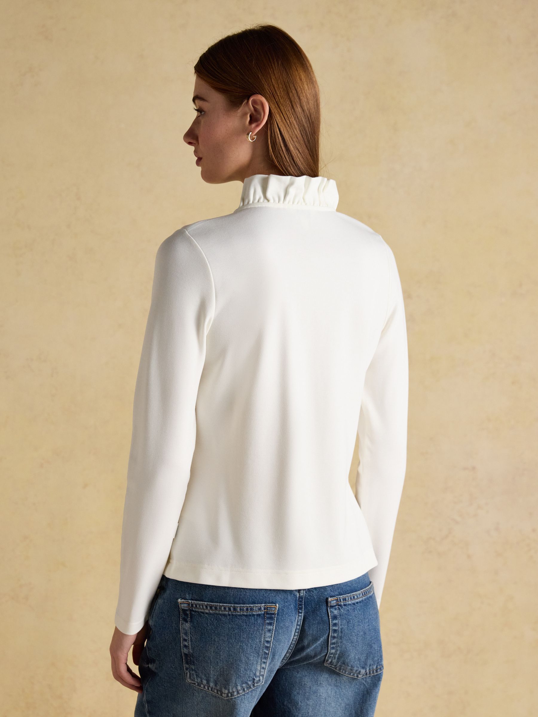 Heidi Cream Frill Neck Jersey Top | Joules