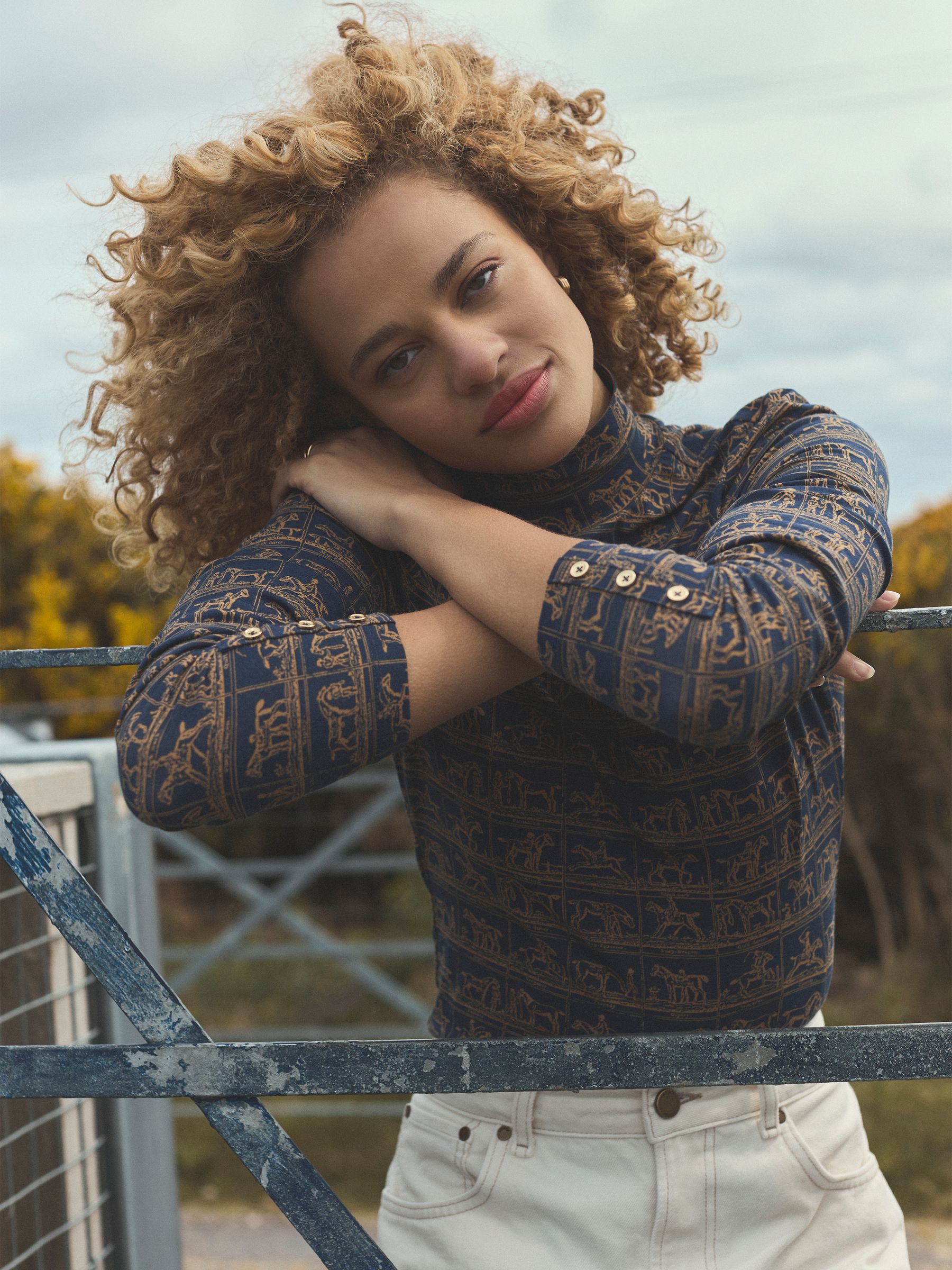 Navy Horse Print Long Sleeve High Neck Jersey Top - Image 2 of 11