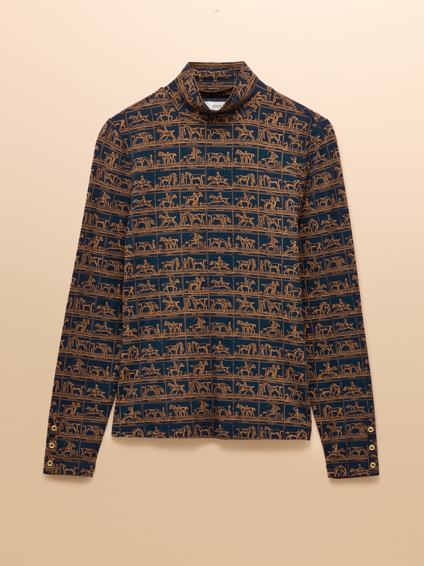 Navy Horse Print Long Sleeve High Neck Jersey Top - Image 8 of 8 Navy Horse Print Long Sleeve High Neck Jersey Top - Image 8 of 8