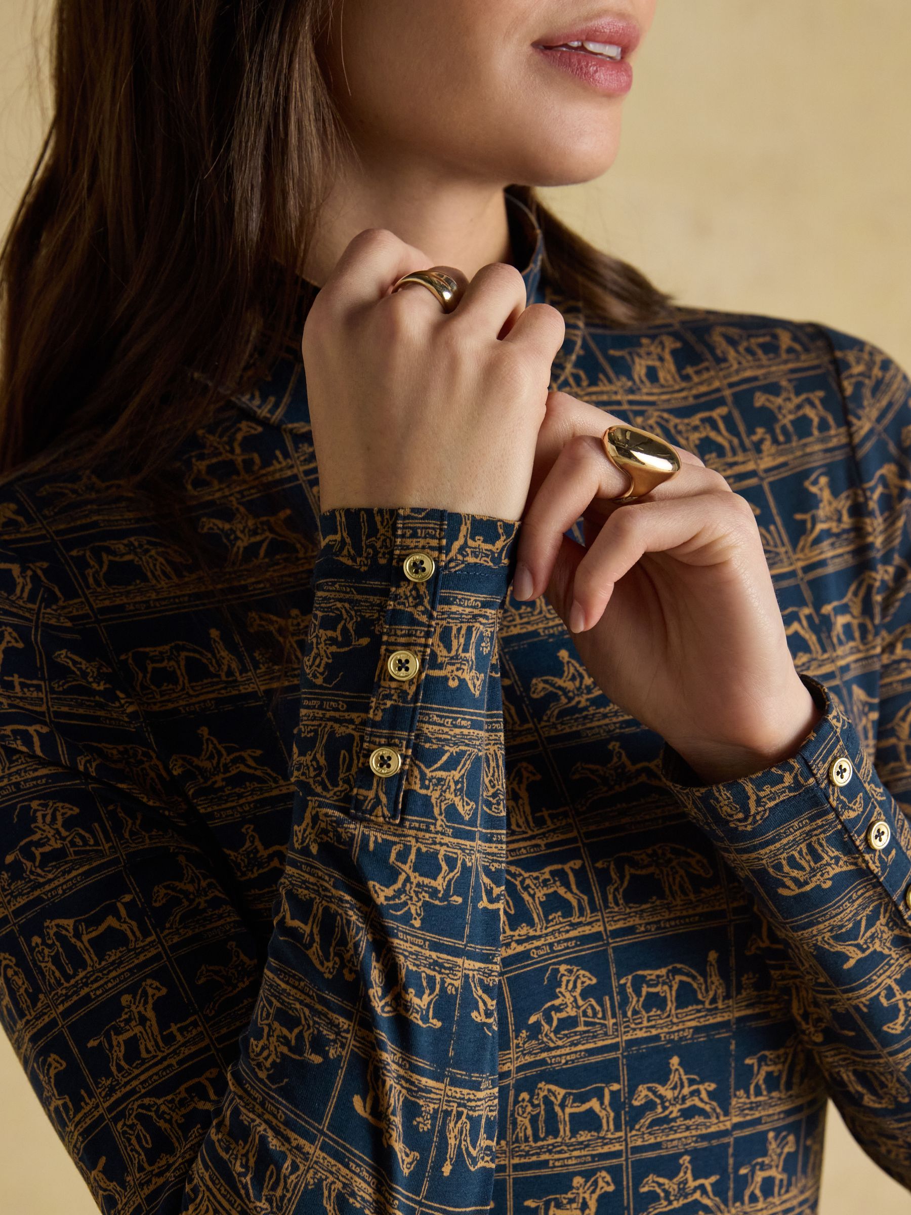 Navy Horse Print Long Sleeve High Neck Jersey Top - Image 9 of 11