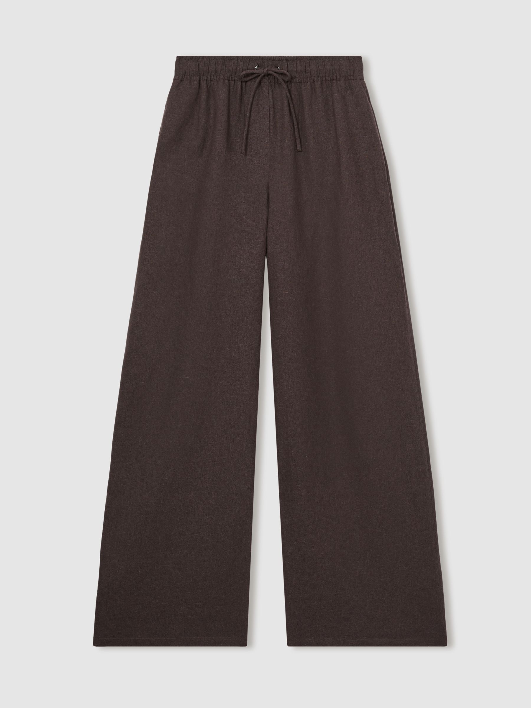 Linen-Blend Wide-Leg Trousers in Chocolate Brown - Image 2 of 8