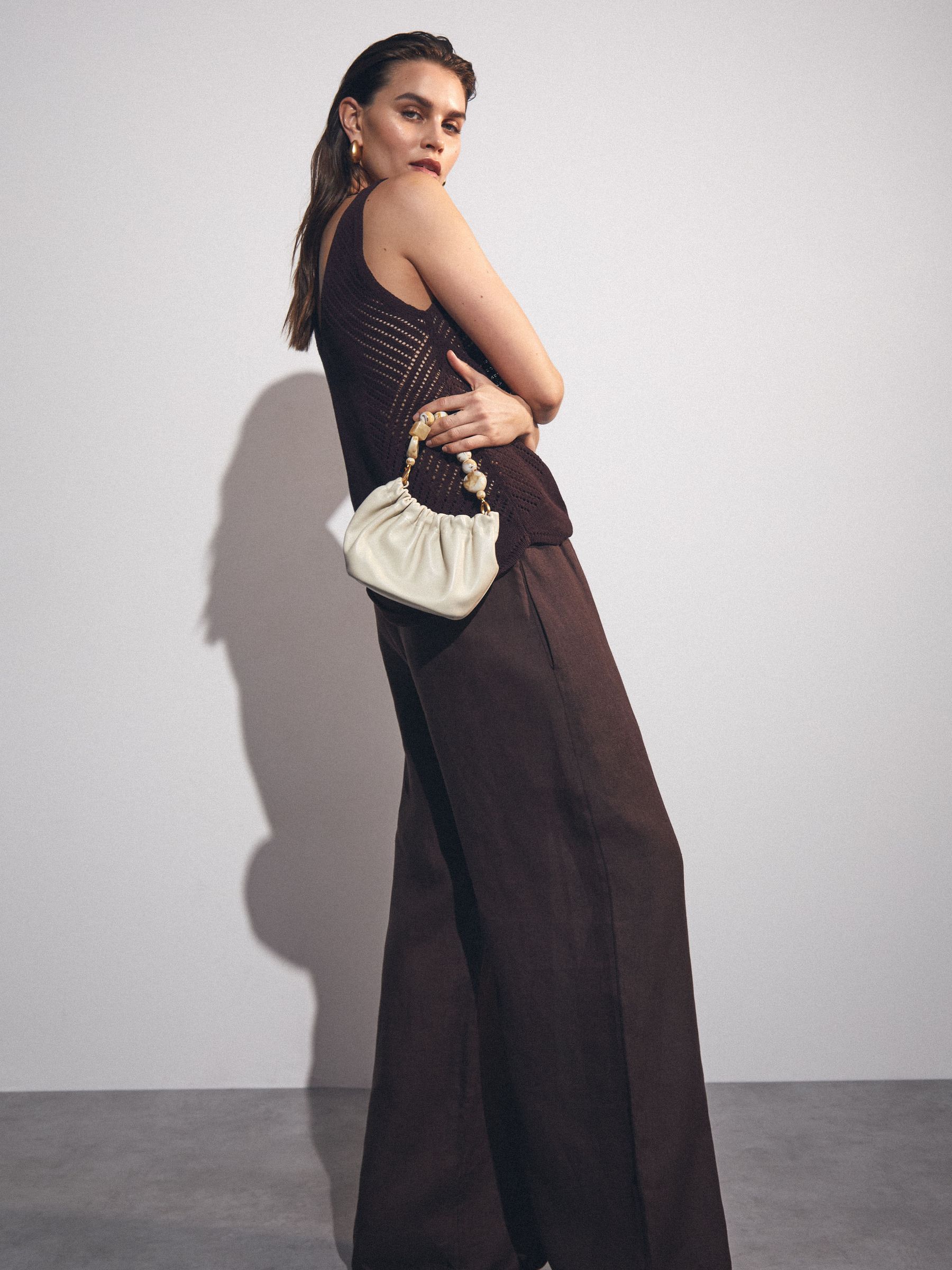 Linen-Blend Wide-Leg Trousers in Chocolate Brown - Image 6 of 8