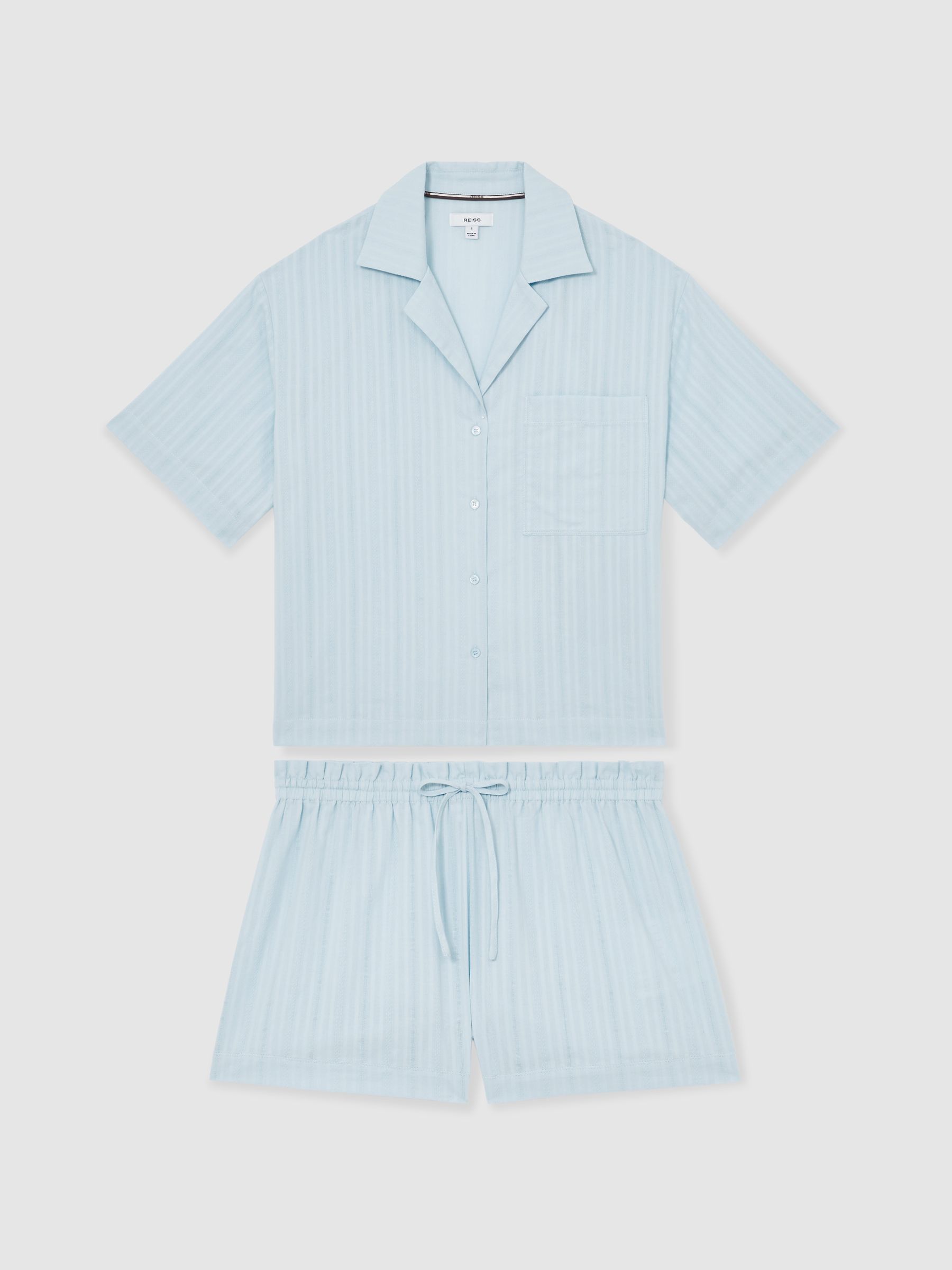 Cotton Pointelle Shirt and Shorts Set in Blue - Image 2 of 7