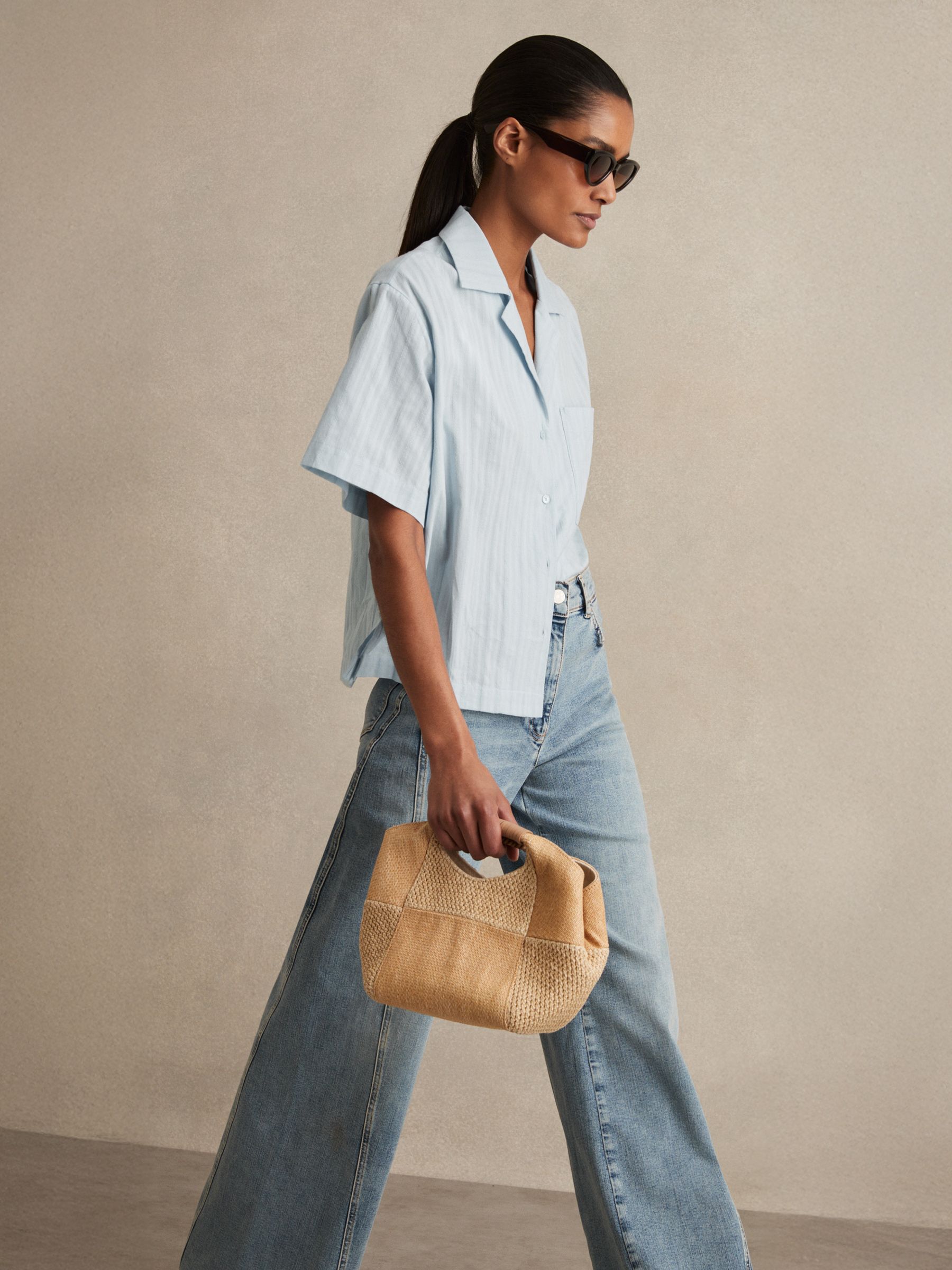 Cotton Pointelle Shirt and Shorts Set in Blue - Image 3 of 7