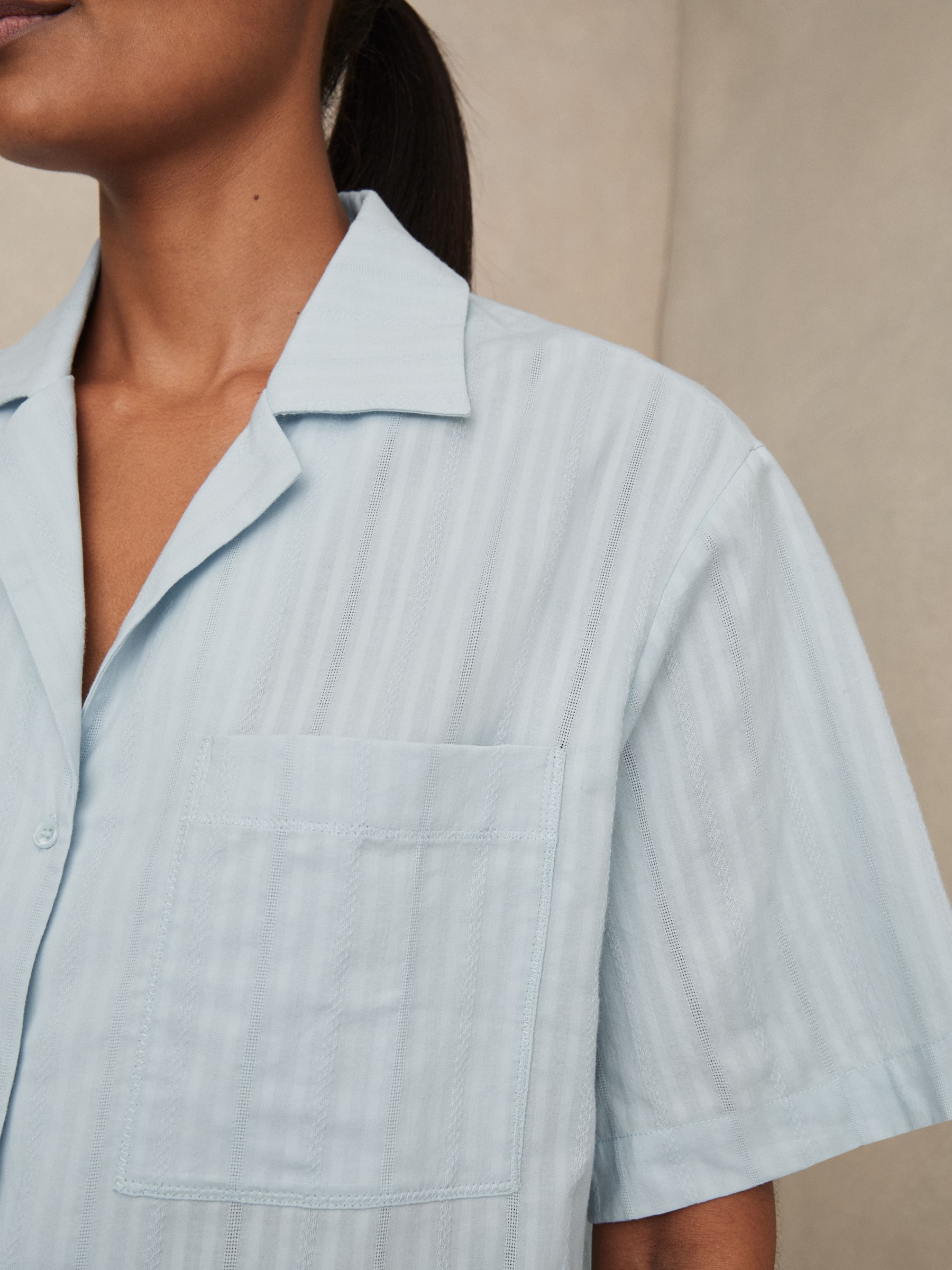 Cotton Pointelle Shirt and Shorts Set in Blue - Image 4 of 7