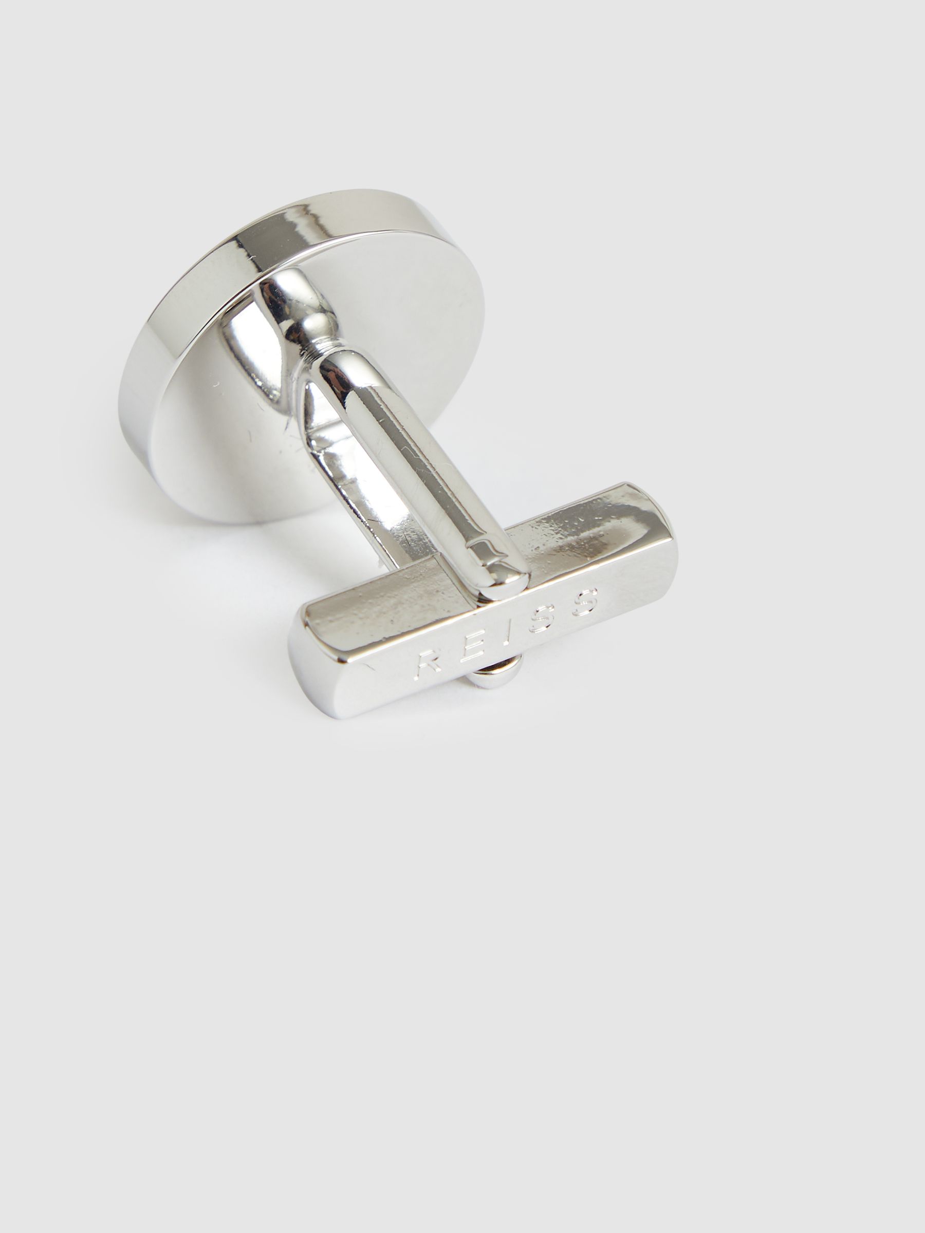 Inlaid Round Cufflinks in Silver Tone/Onyx - image 3