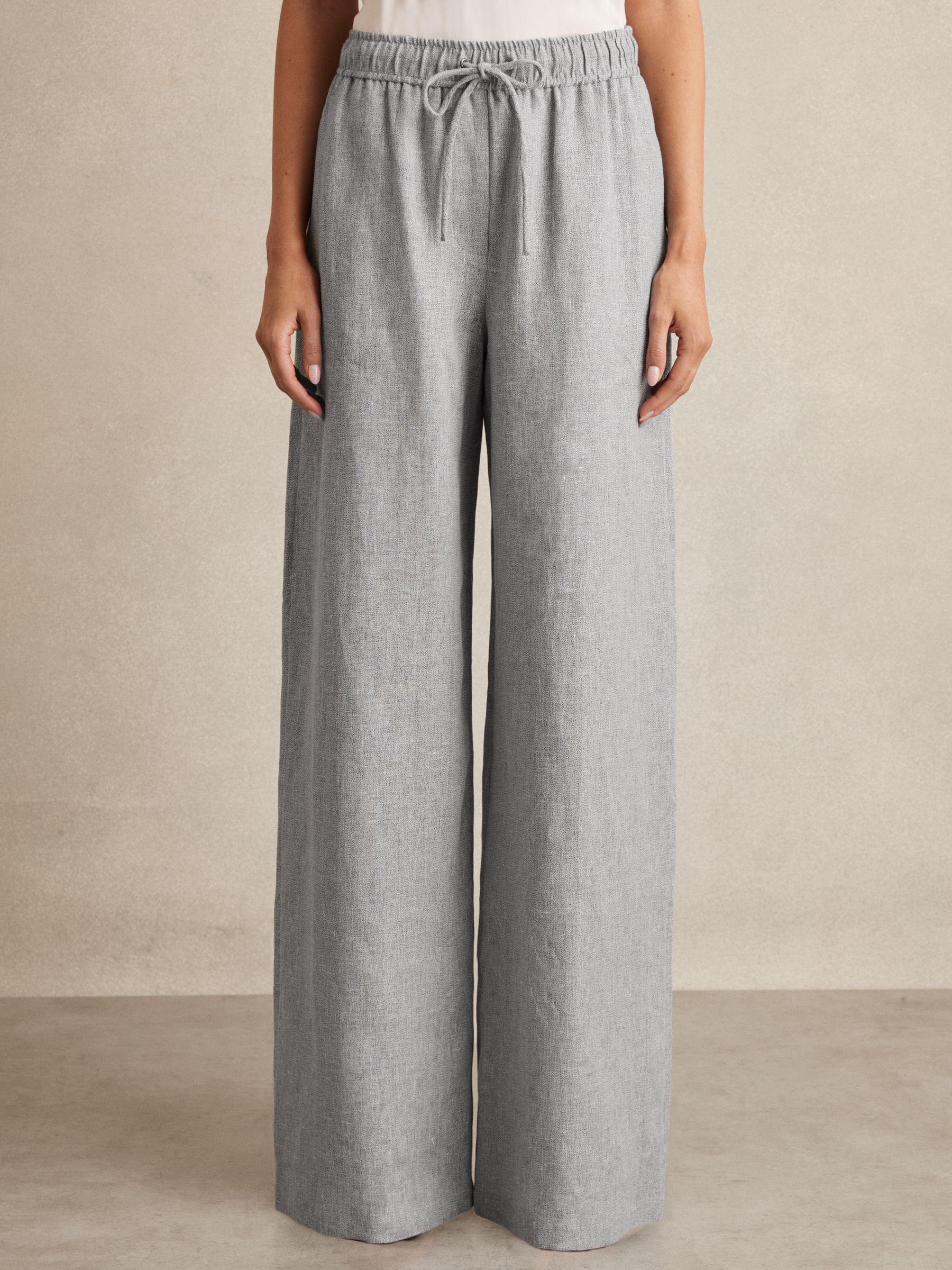 Petite Linen-Blend Wide-Leg Trousers in Blue - Image 3 of 7