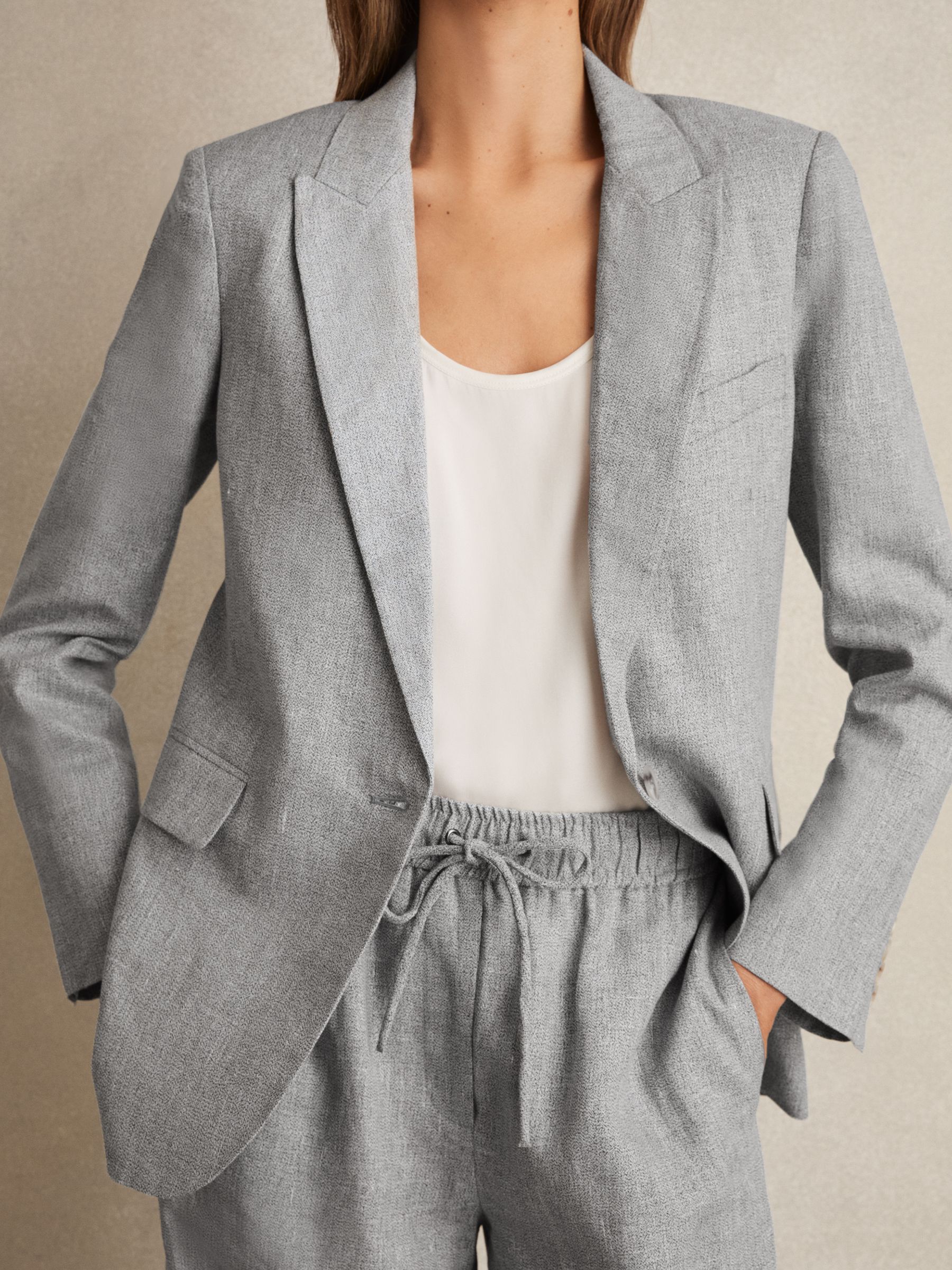 Petite Linen-Blend Single-Breasted Blazer in Blue - Image 3 of 8