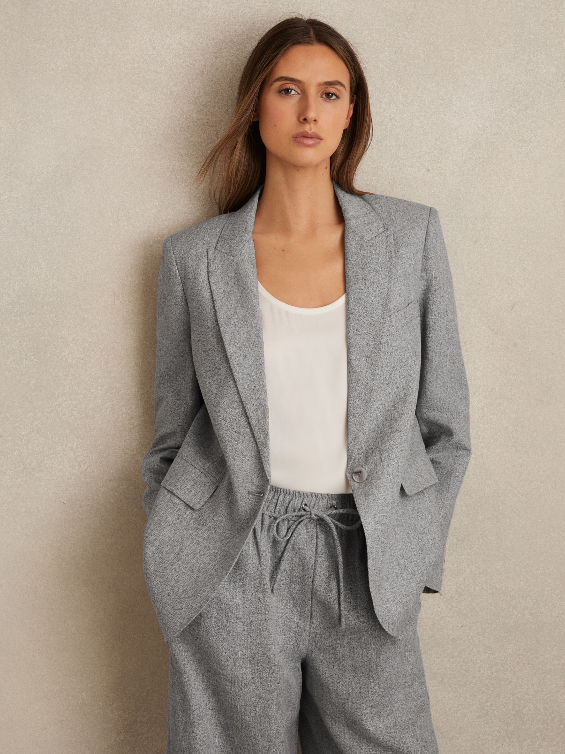 Petite Linen-Blend Single-Breasted Blazer in Blue - Image 7 of 8