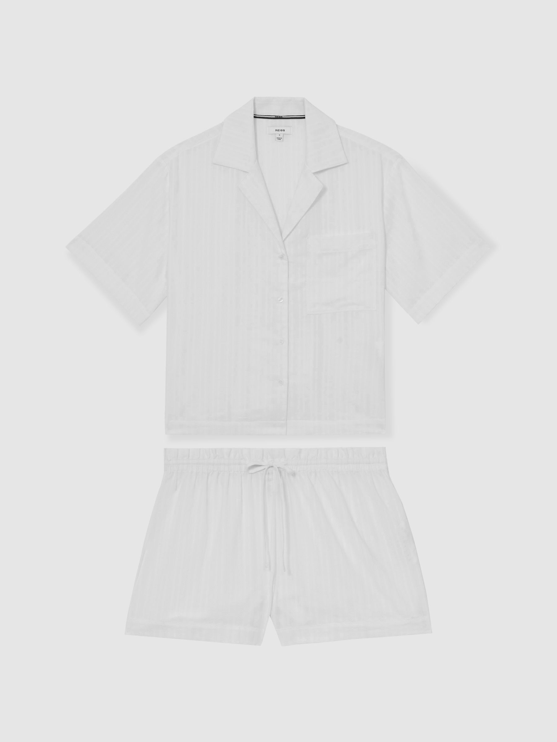 Cotton Pointelle Shirt and Shorts Set in White - Image 2 of 8