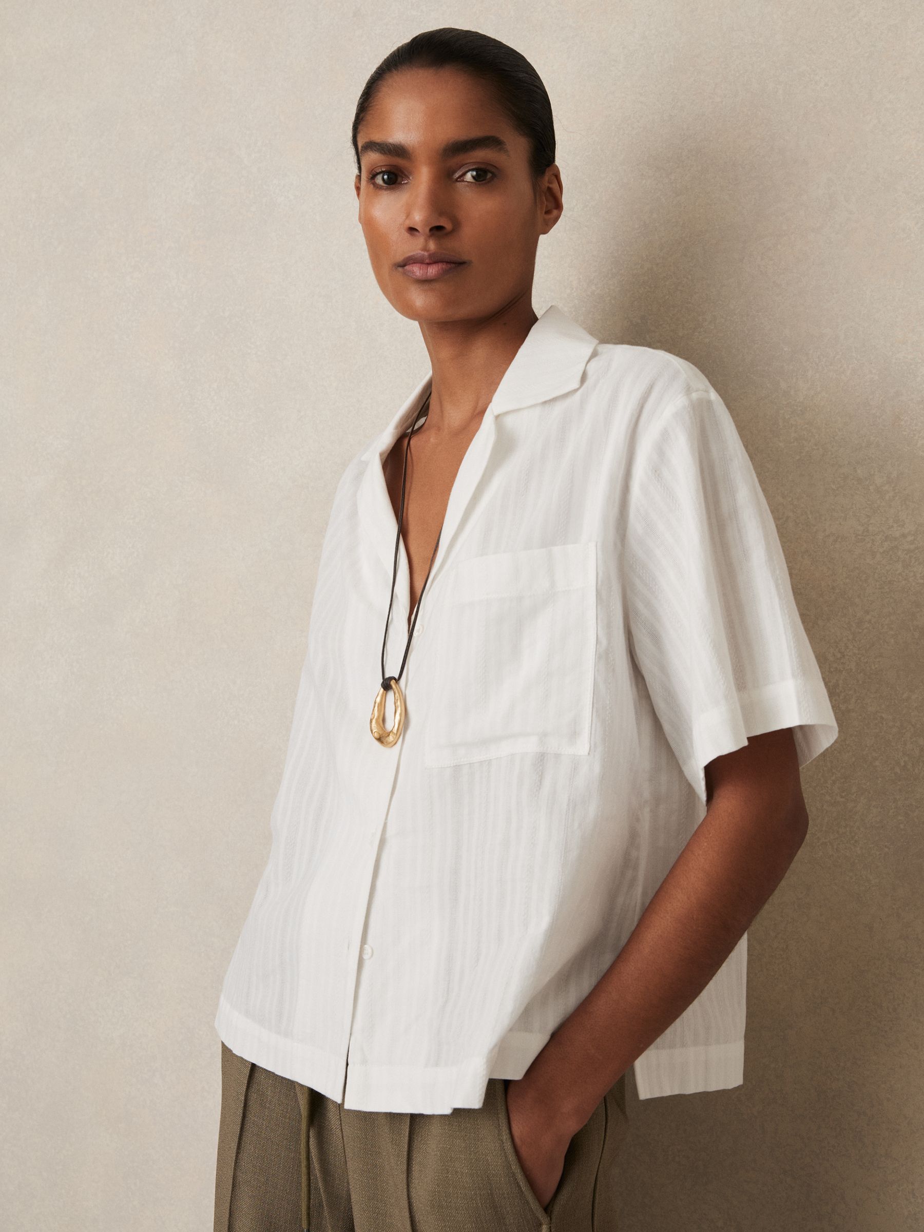 Cotton Pointelle Shirt and Shorts Set in White - Image 4 of 8