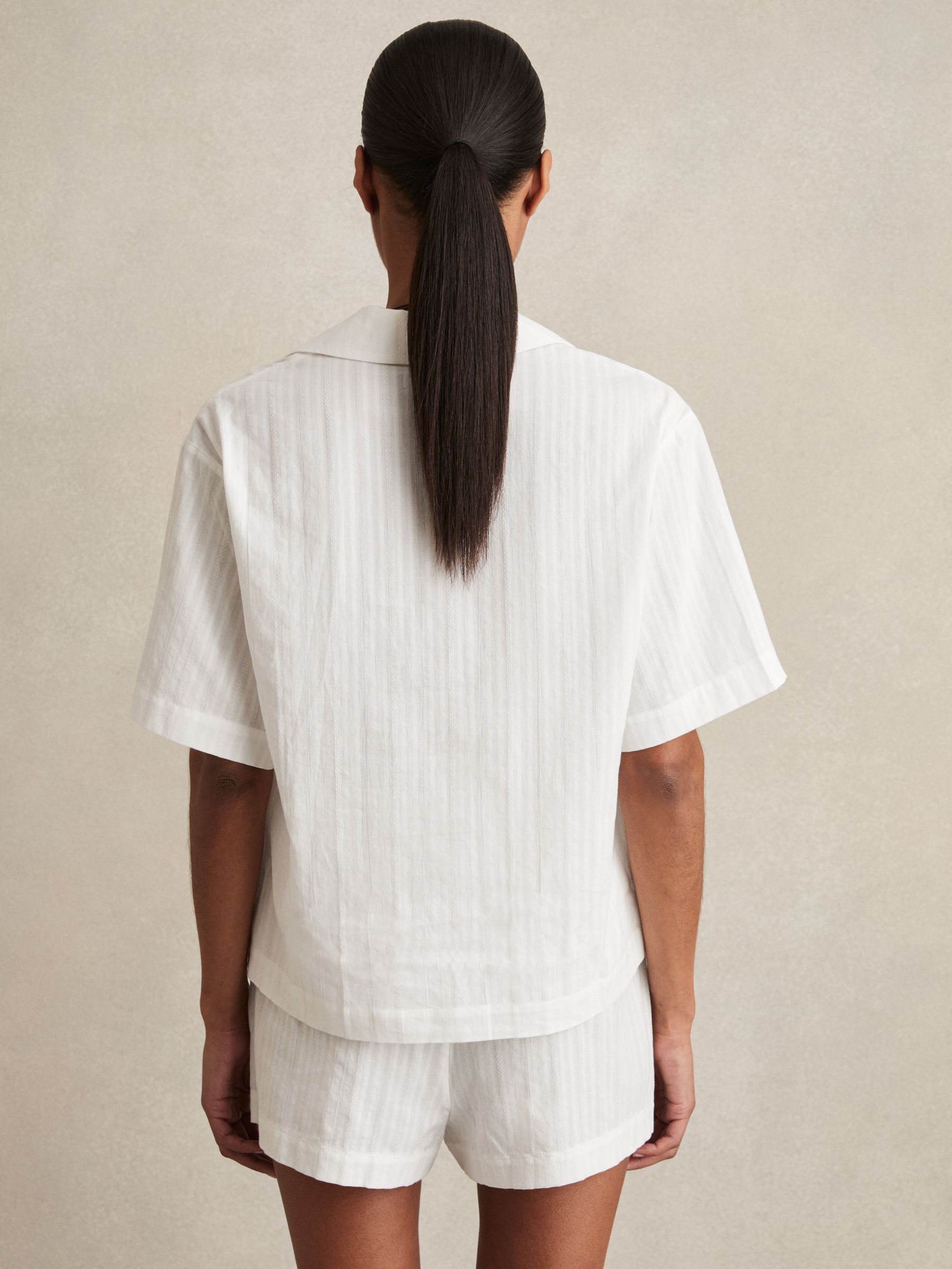 Cotton Pointelle Shirt and Shorts Set in White - Image 7 of 8