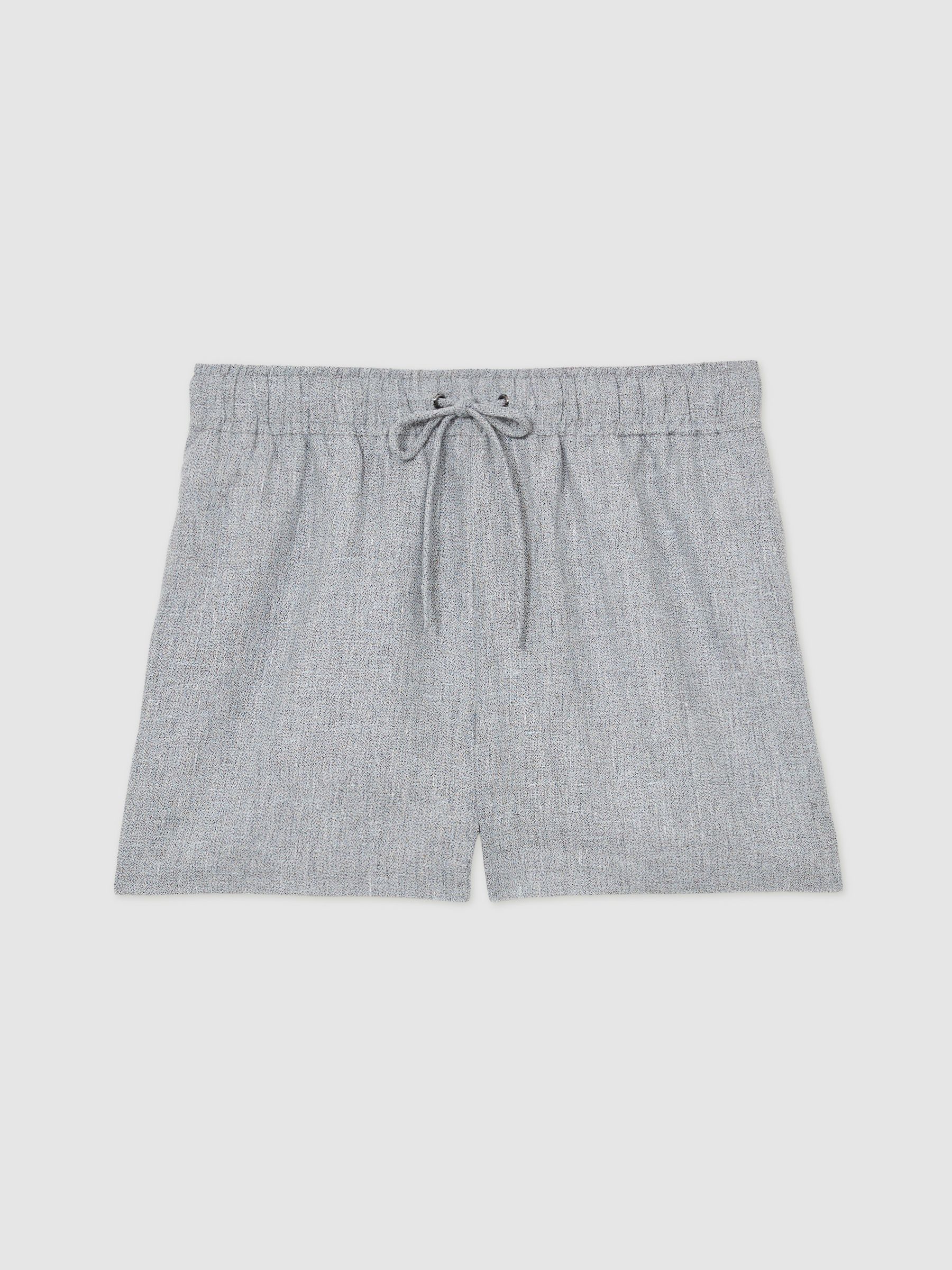 Linen Blend Drawstring Shorts in Blue - Image 2 of 5