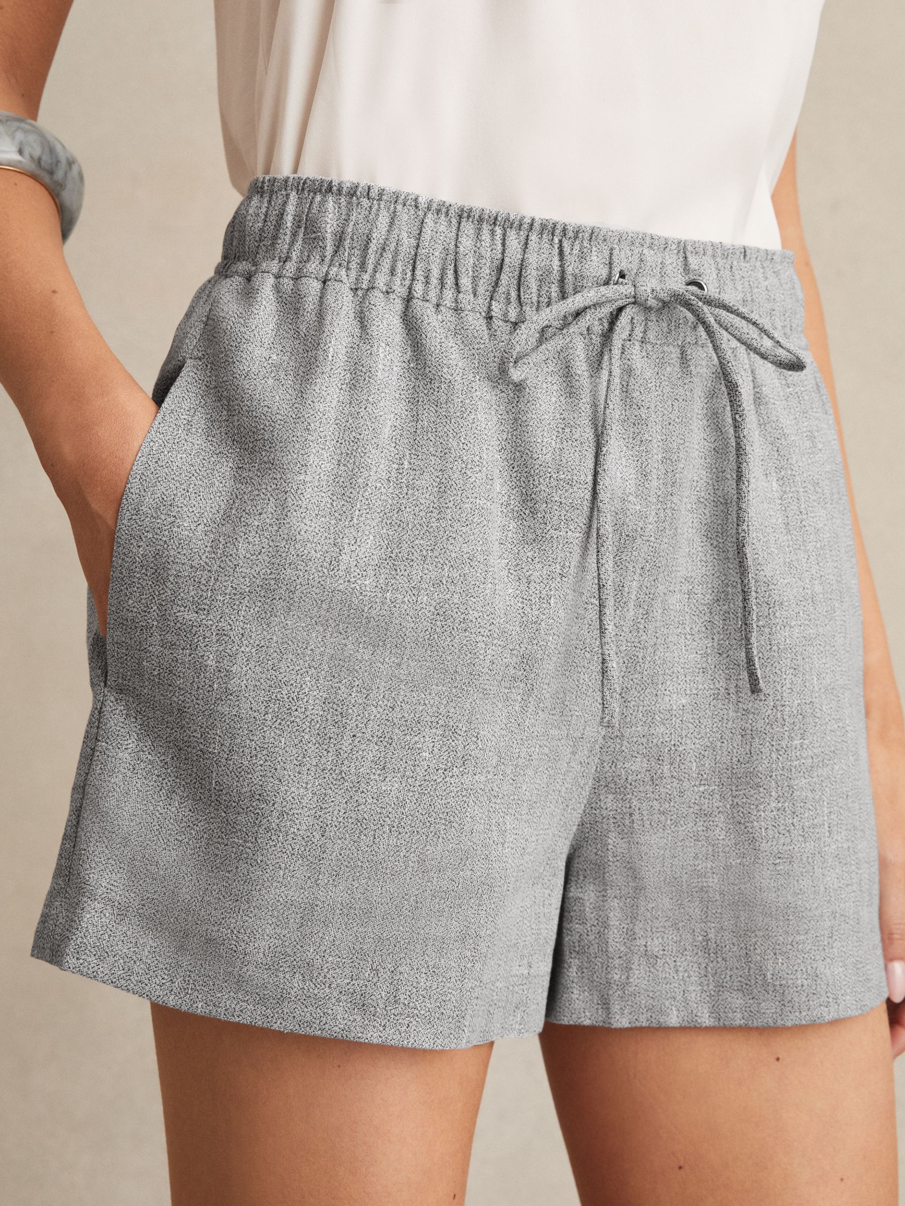 Linen Blend Drawstring Shorts in Blue - Image 3 of 5