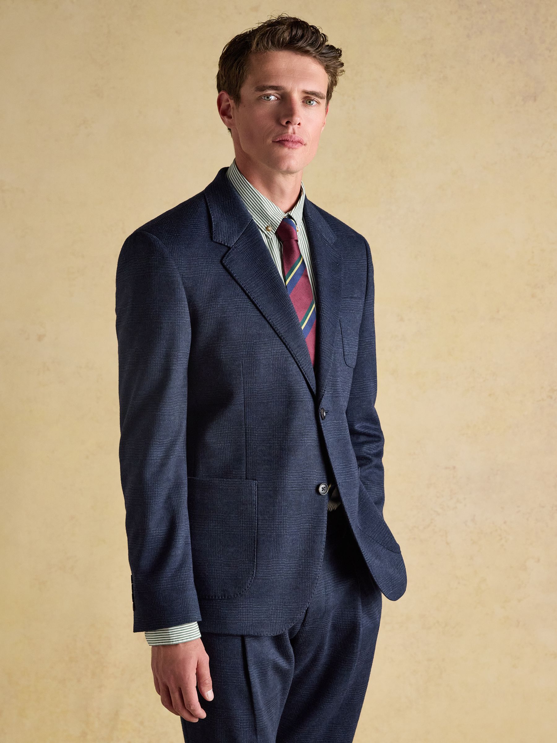 Blue Relaxed Jersey Prince of Wales Check Suit Jacket - Image 1 of 13