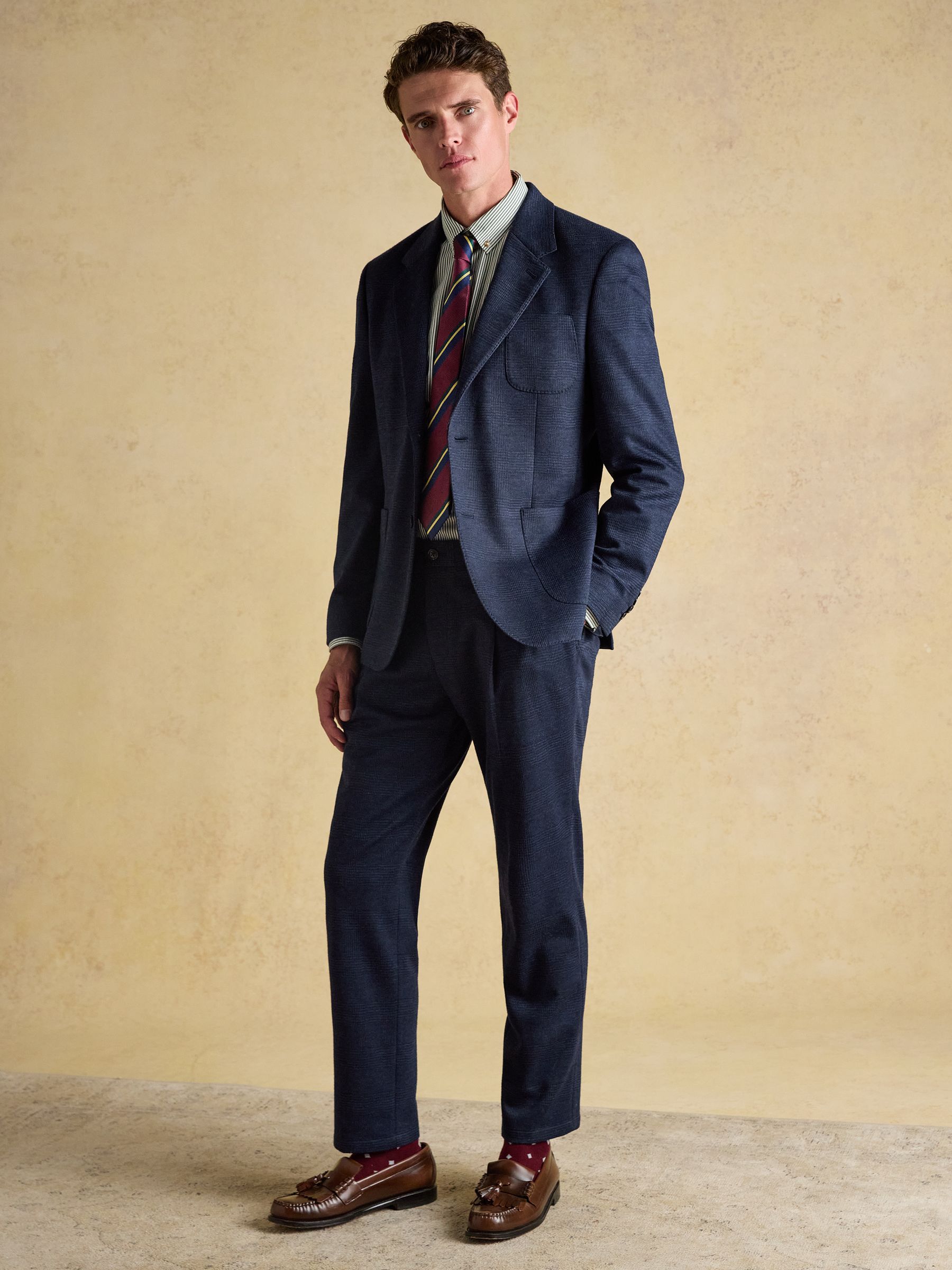 Blue Relaxed Jersey Prince of Wales Check Suit Jacket - Image 3 of 13