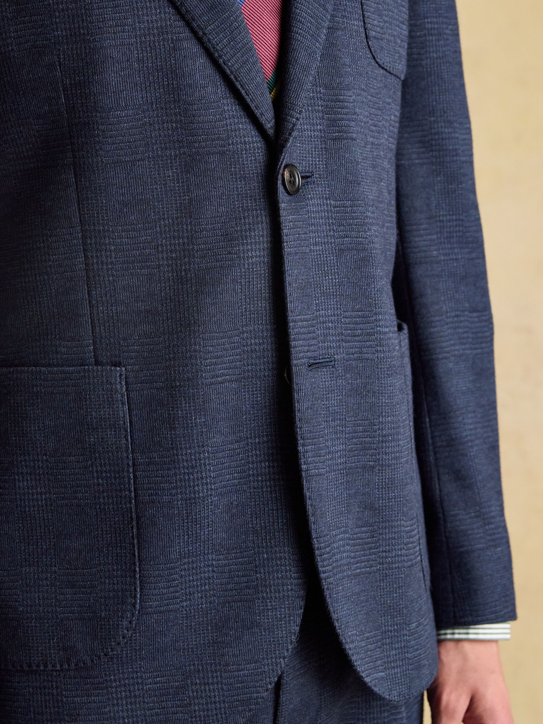 Blue Relaxed Jersey Prince of Wales Check Suit Jacket - Image 6 of 13